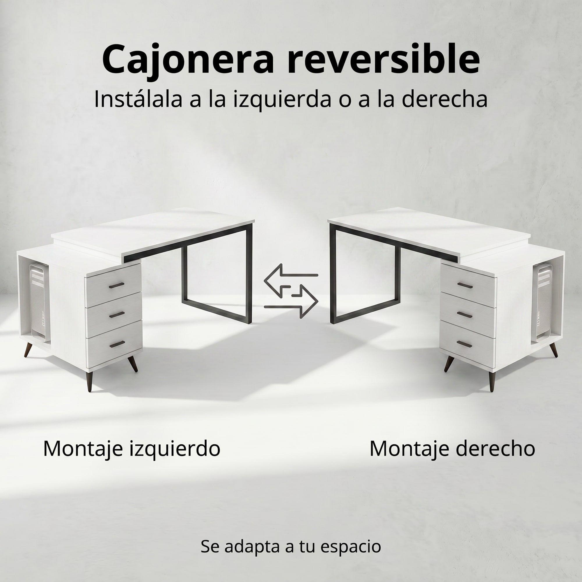 Escritorio Moderno Con Cajoneras 120x60x75cm Para Oficina Blanco-4