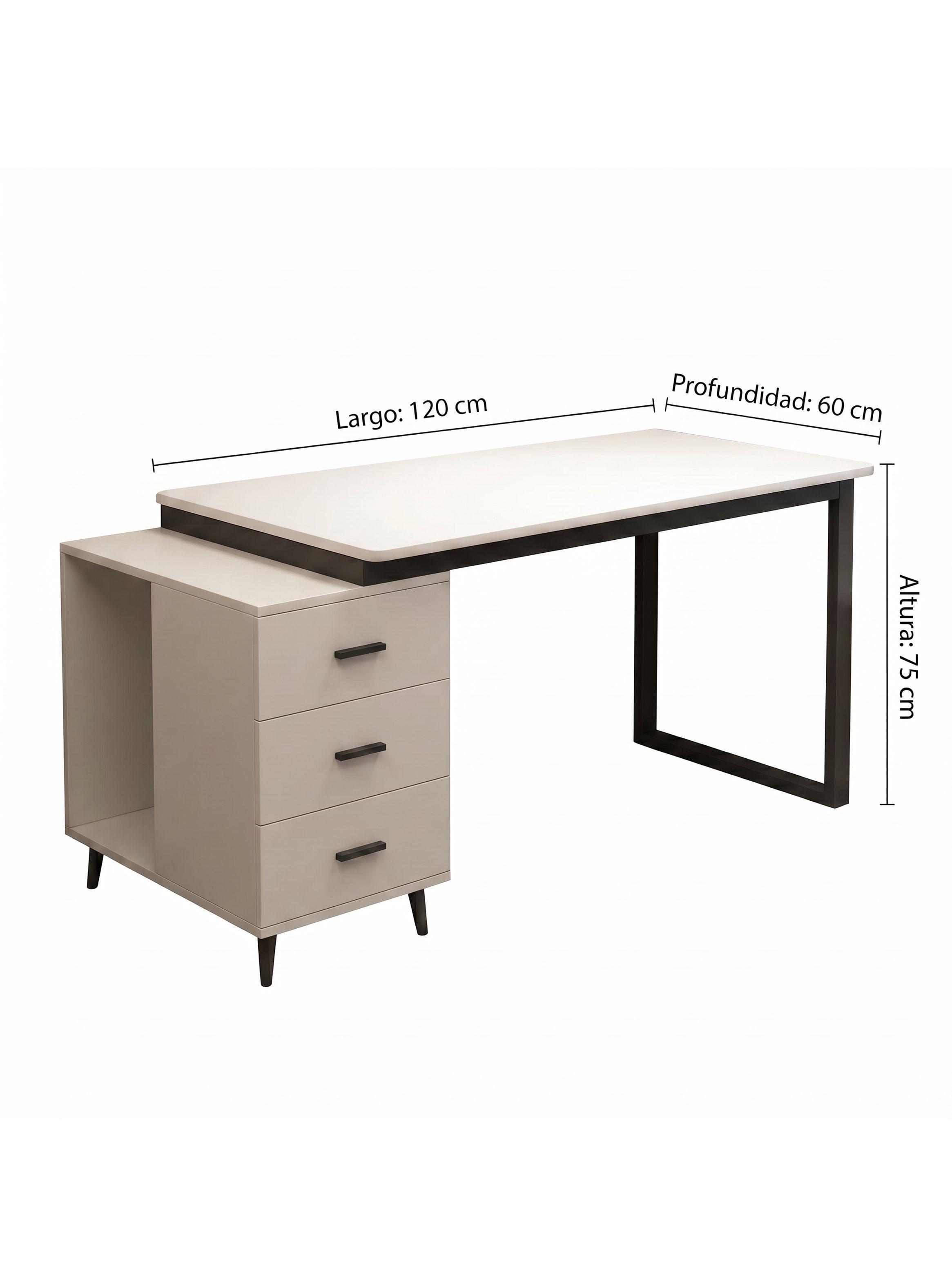 Escritorio Moderno Con Cajoneras 120x60x75cm Para Oficina Blanco-2