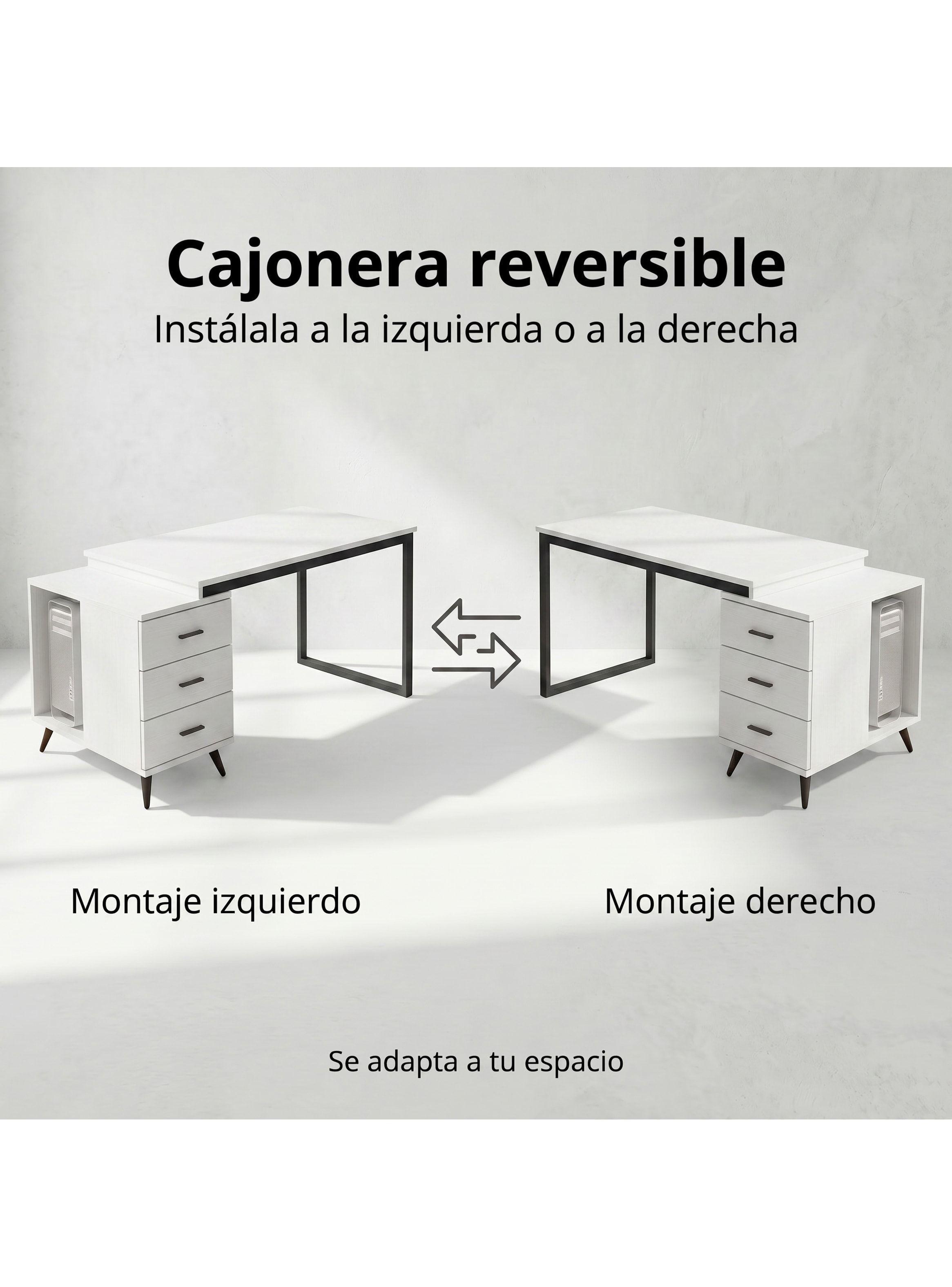 Escritorio Moderno Con Cajoneras 120x60x75cm Para Oficina Blanco-4