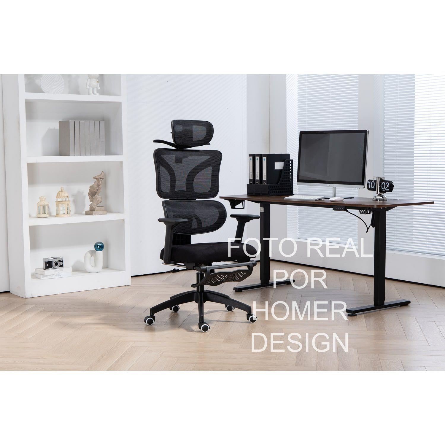 Silla Ergonómica Oficina Ejecutiva Reclinable Con Colgador Homer Design Negro Algodón-2