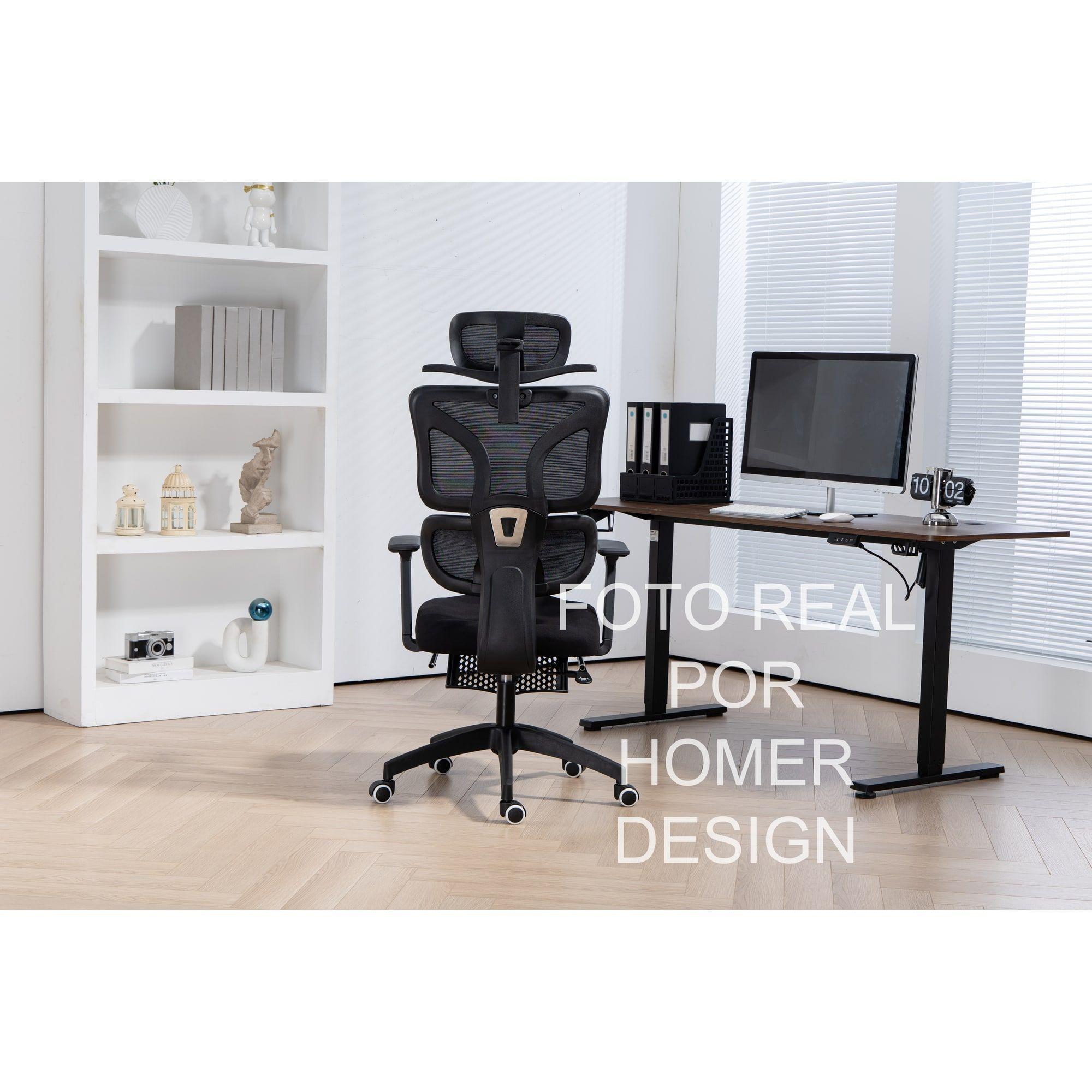 Silla Ergonómica Oficina Ejecutiva Reclinable Con Colgador Homer Design Negro Algodón-3