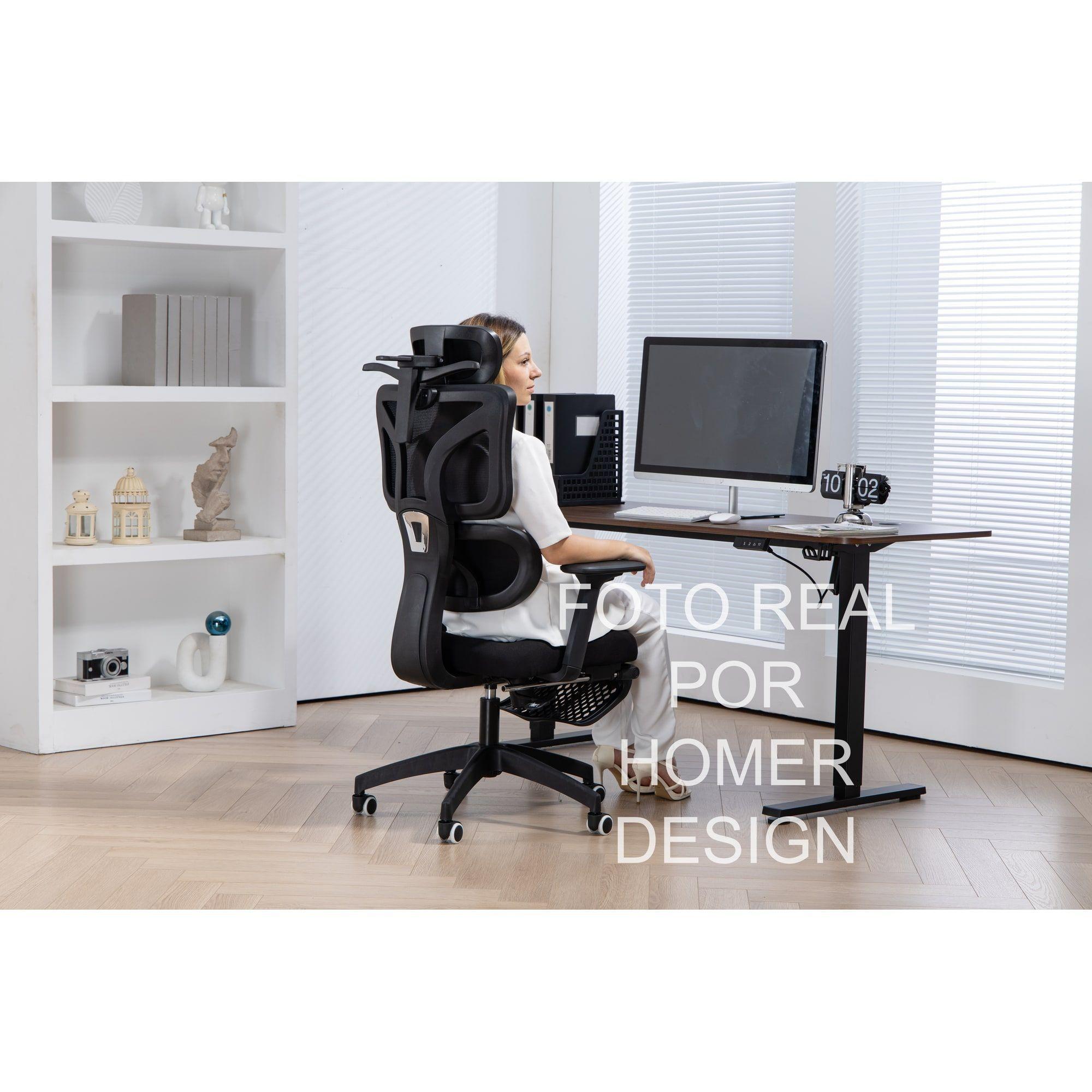 Silla Ergonómica Oficina Ejecutiva Reclinable Con Colgador Homer Design Negro Algodón-4