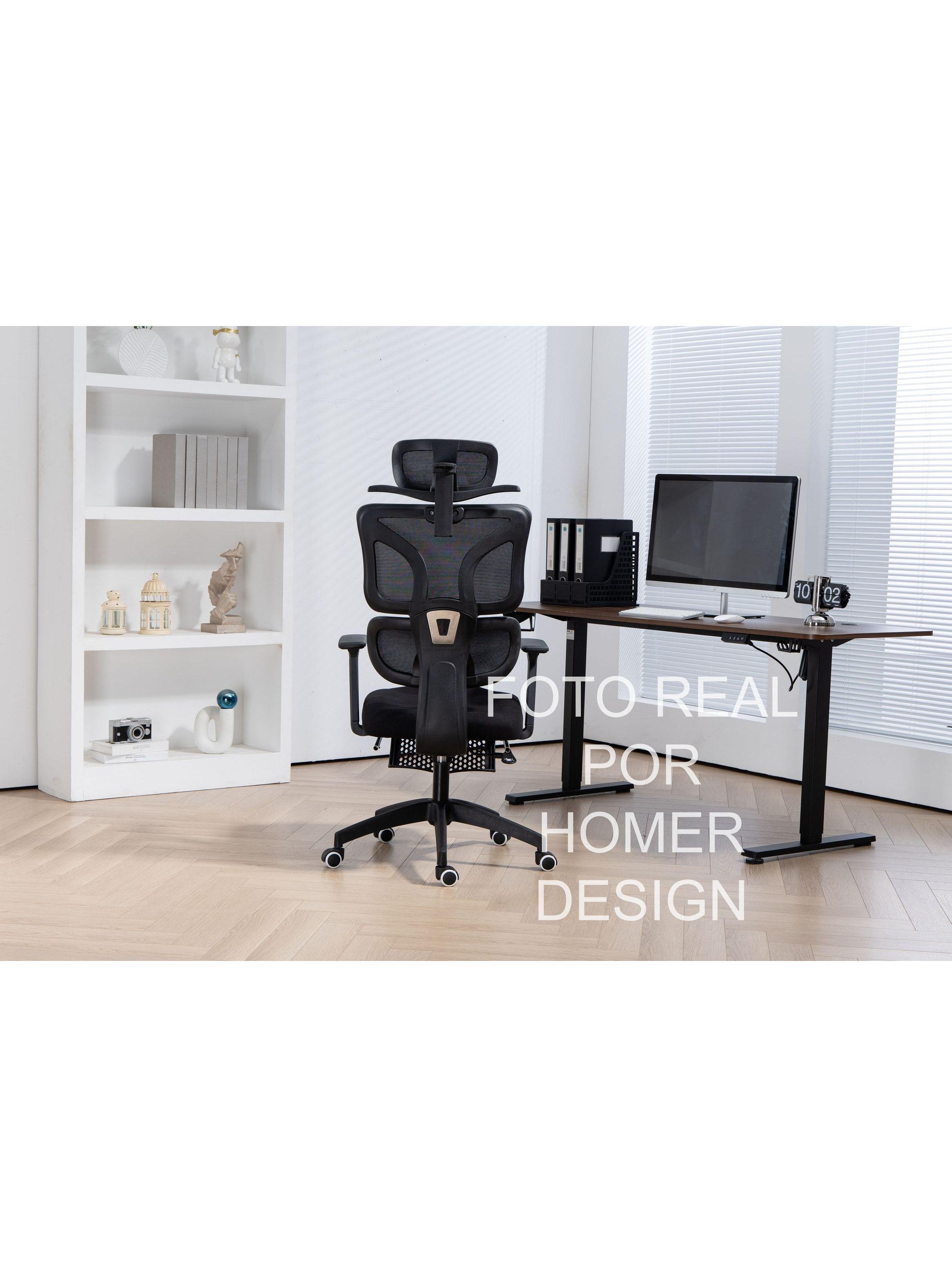 Silla Ergonómica Oficina Ejecutiva Reclinable Con Colgador Homer Design Negro Algodón-3