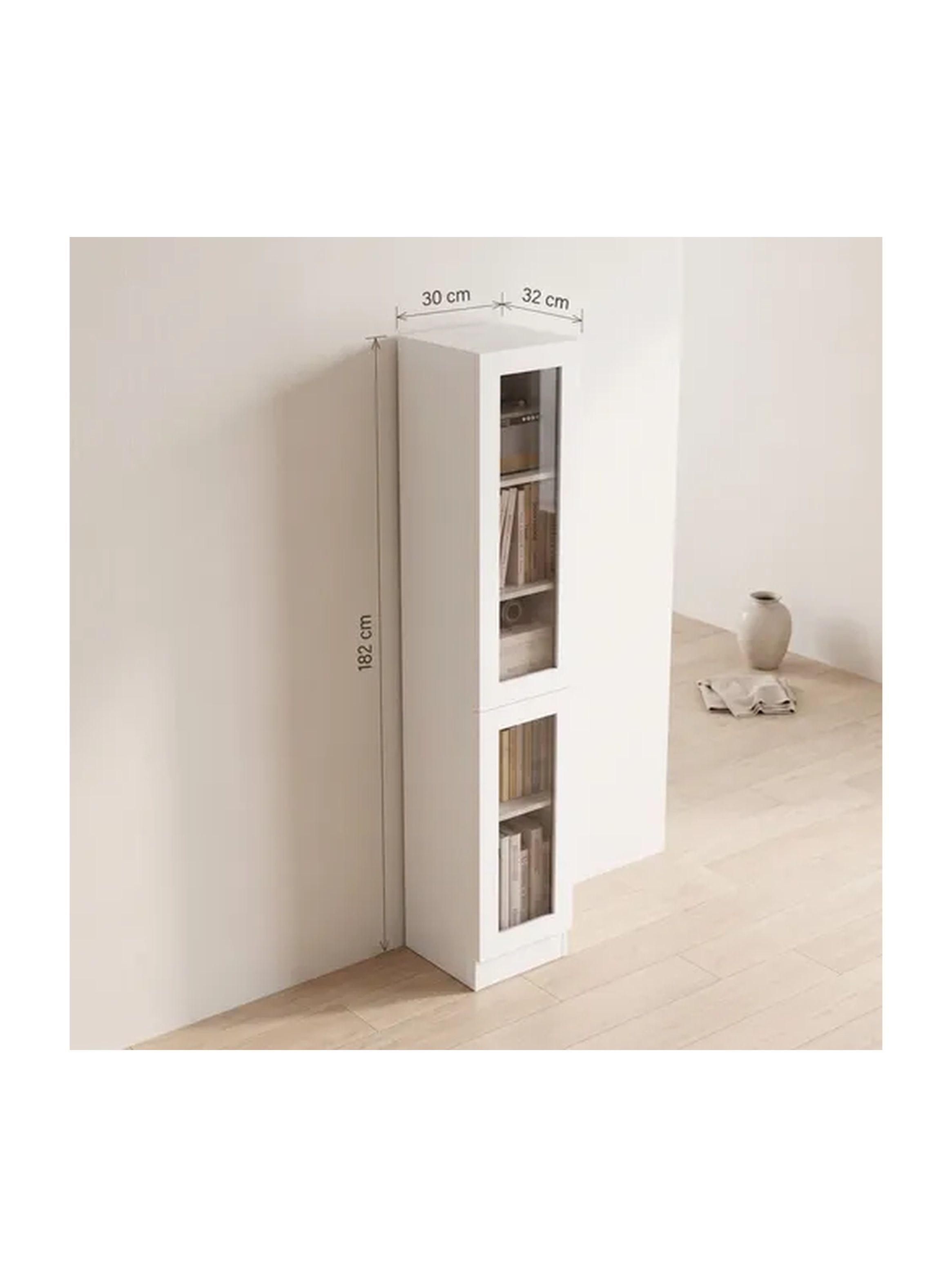 Biblioteca 30x32x182 Cm Con 2 Puertas De Vidrio Templado Blanco-2