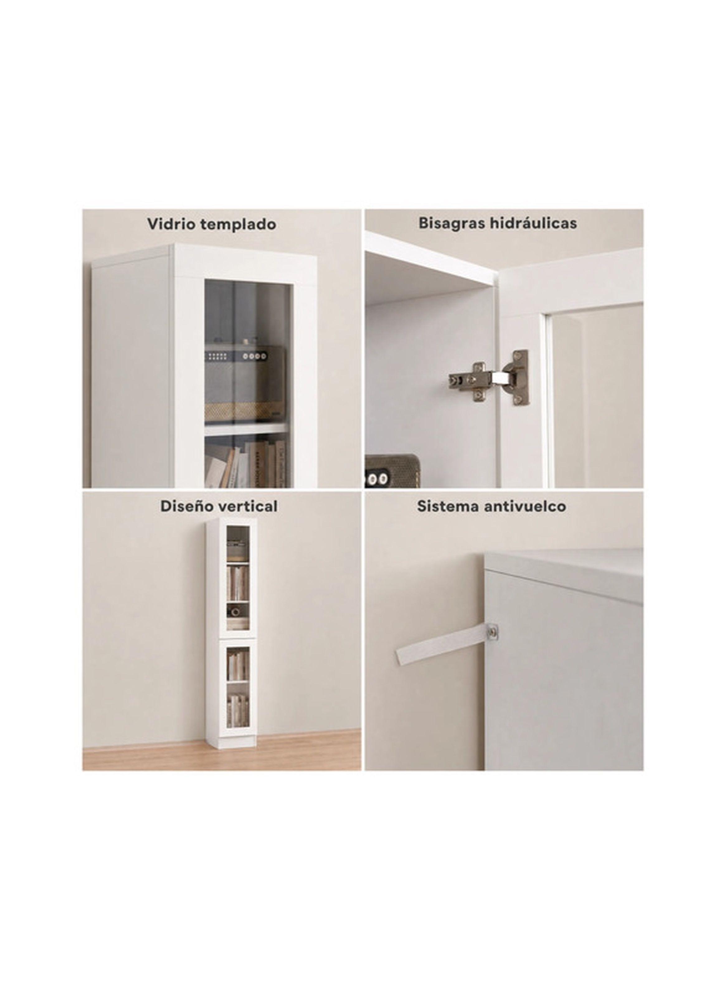 Biblioteca 30x32x182 Cm Con 2 Puertas De Vidrio Templado Blanco-3