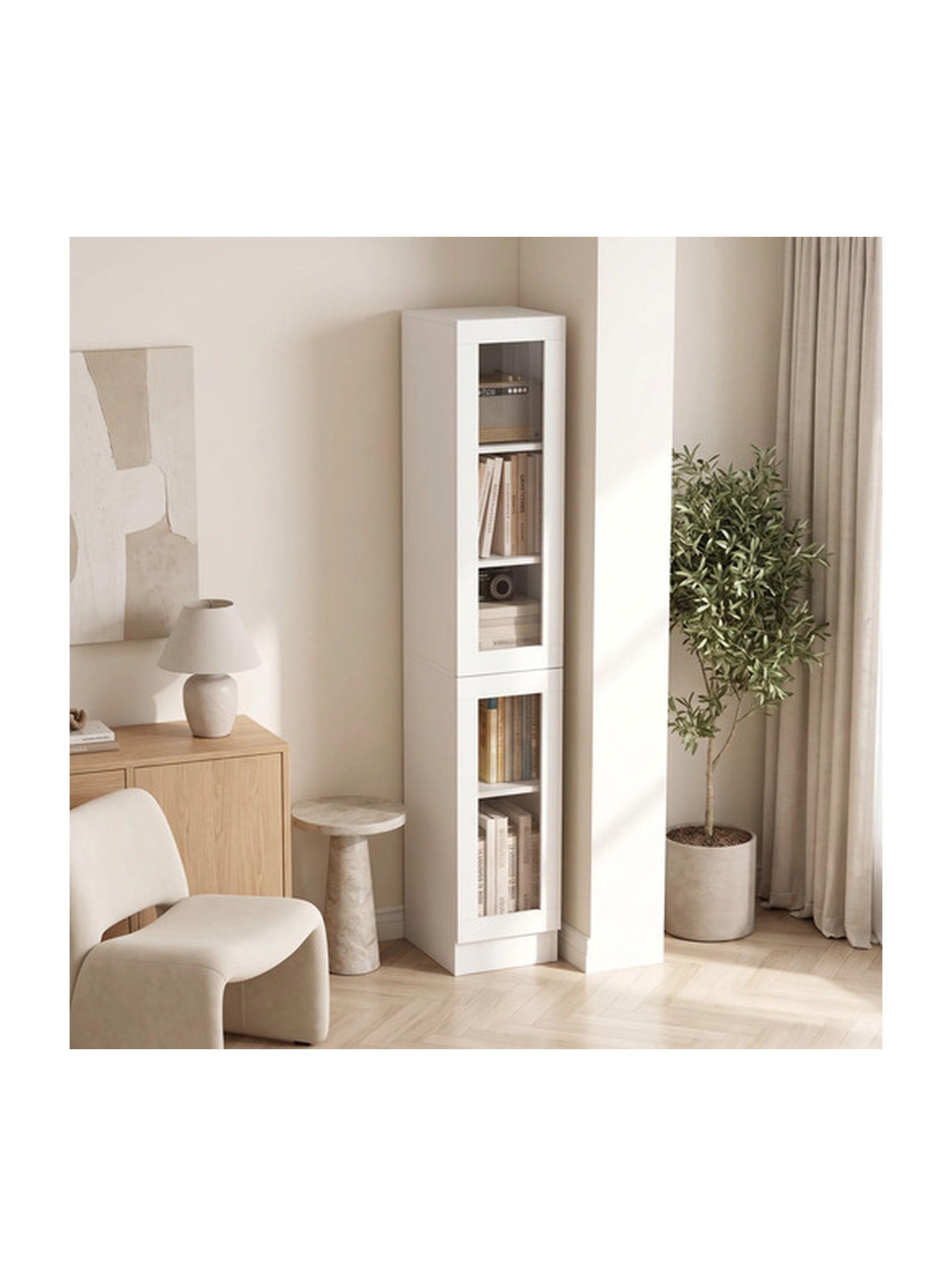 Biblioteca 30x32x182 Cm Con 2 Puertas De Vidrio Templado Blanco-4