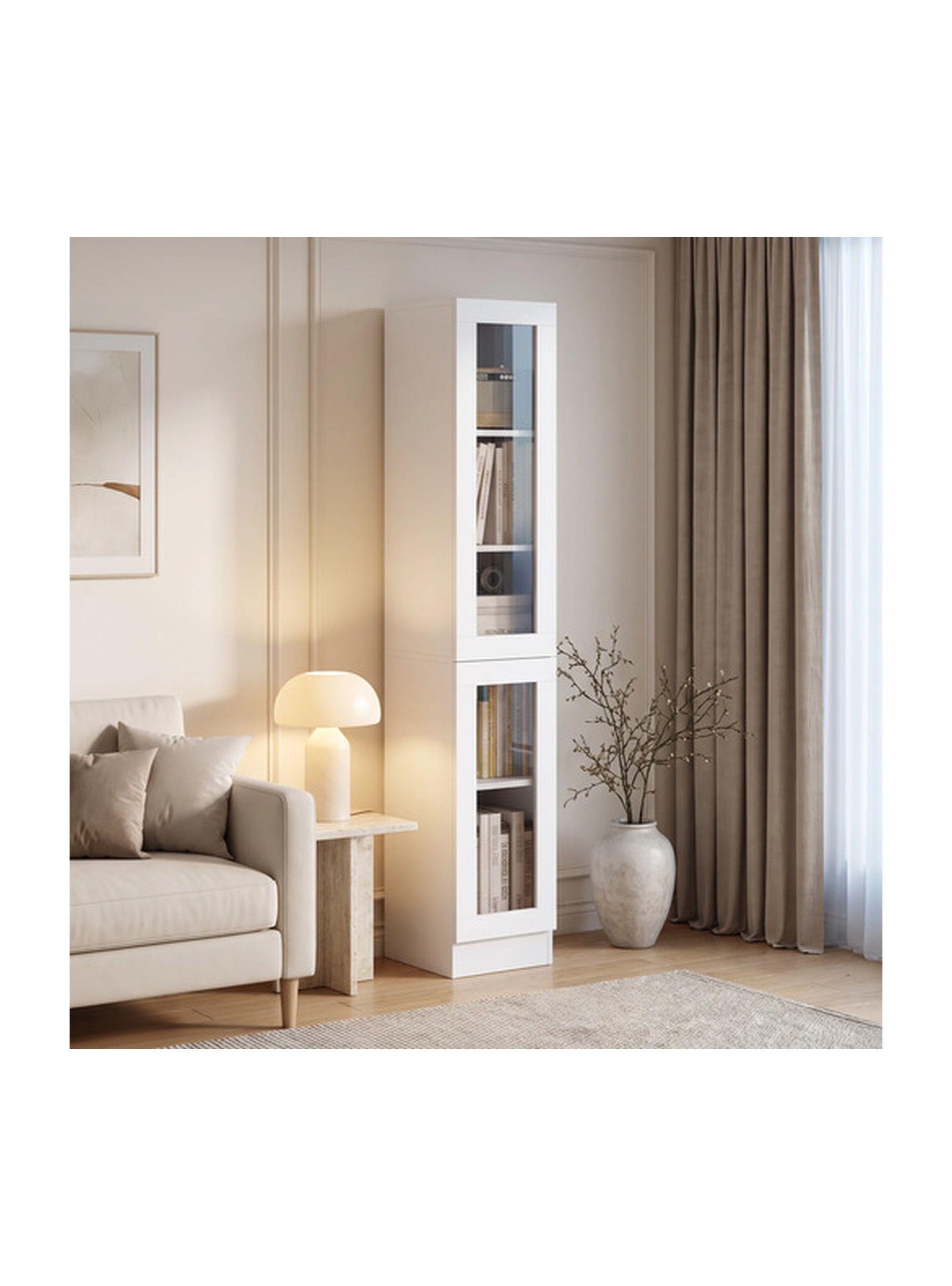 Biblioteca 30x32x182 Cm Con 2 Puertas De Vidrio Templado Blanco-6