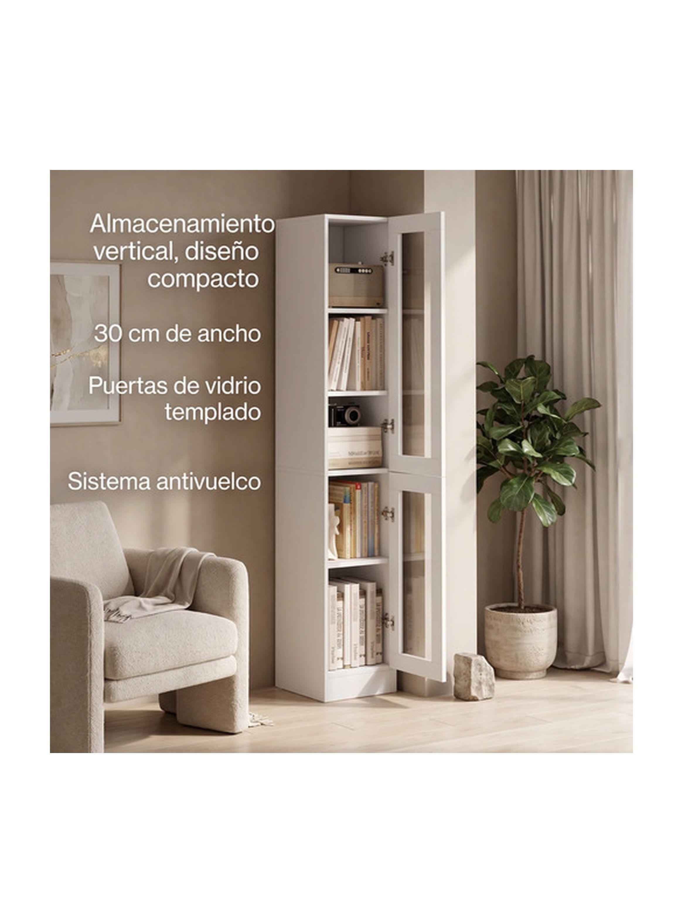 Biblioteca 30x32x182 Cm Con 2 Puertas De Vidrio Templado Blanco-7