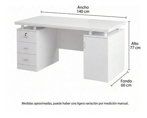 Escritorio Moderno Con Cajoneras 140x60x77cm Para Oficina Blanco-3