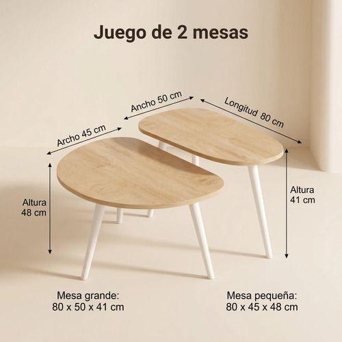 Juego Mesa De Centro Living Adriana Minimalista Convertible Madera-2