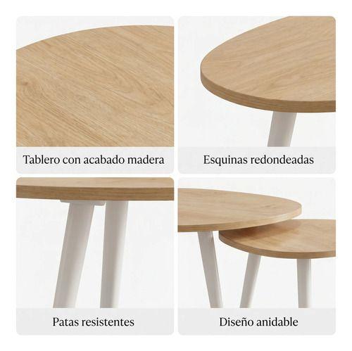Juego Mesa De Centro Living Adriana Minimalista Convertible Madera-3