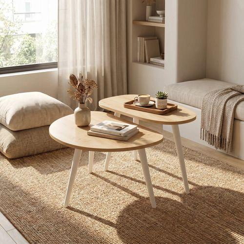 Juego Mesa De Centro Living Adriana Minimalista Convertible Madera-4
