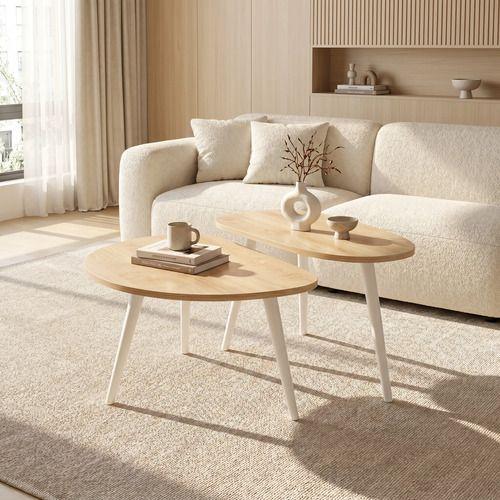 Juego Mesa De Centro Living Adriana Minimalista Convertible Madera-5