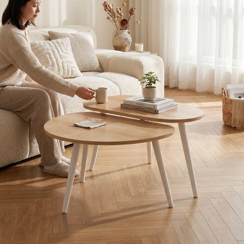 Juego Mesa De Centro Living Adriana Minimalista Convertible Madera-6