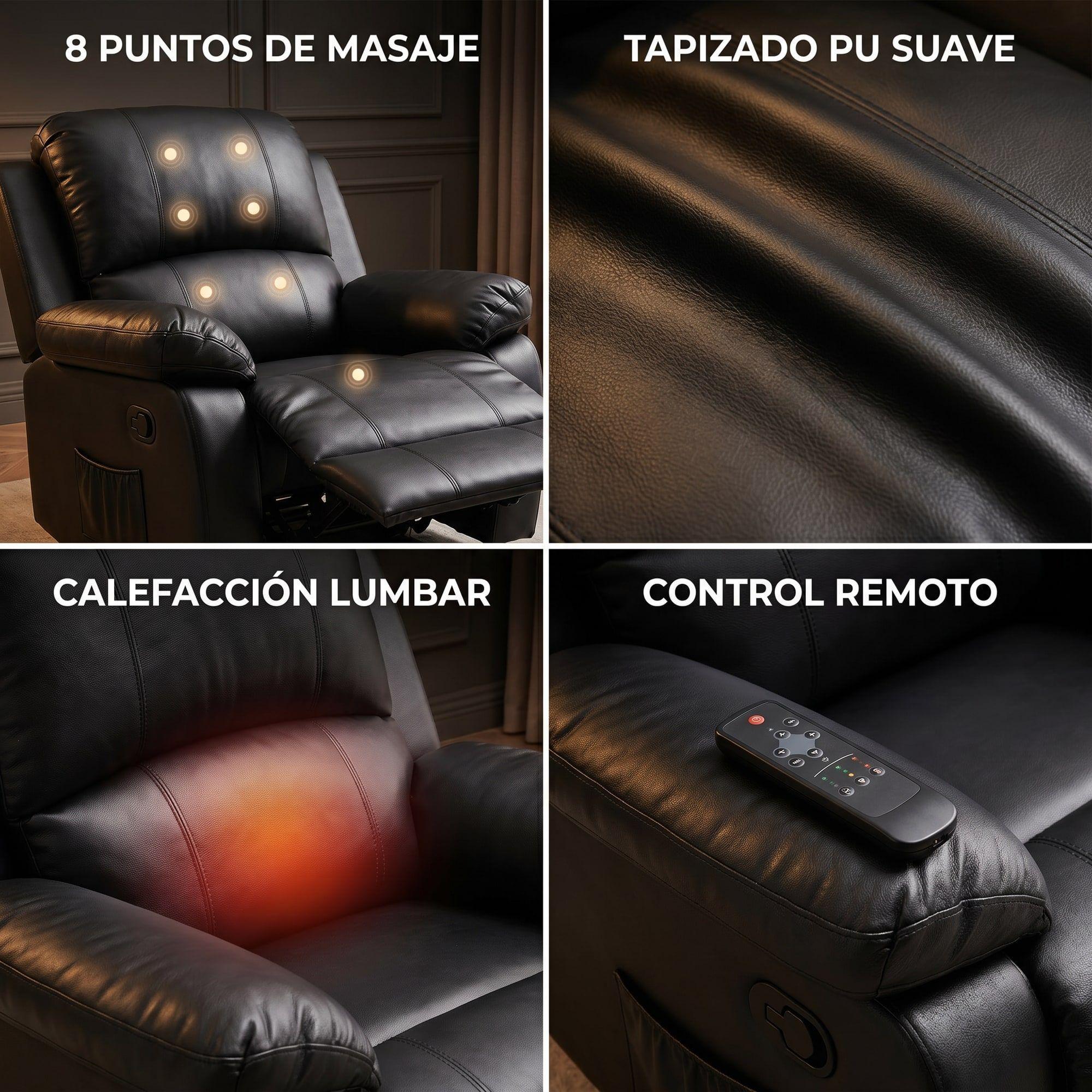 Berger Reclinable Homer Masaje + Reclinable + Calefaccion Negro-3