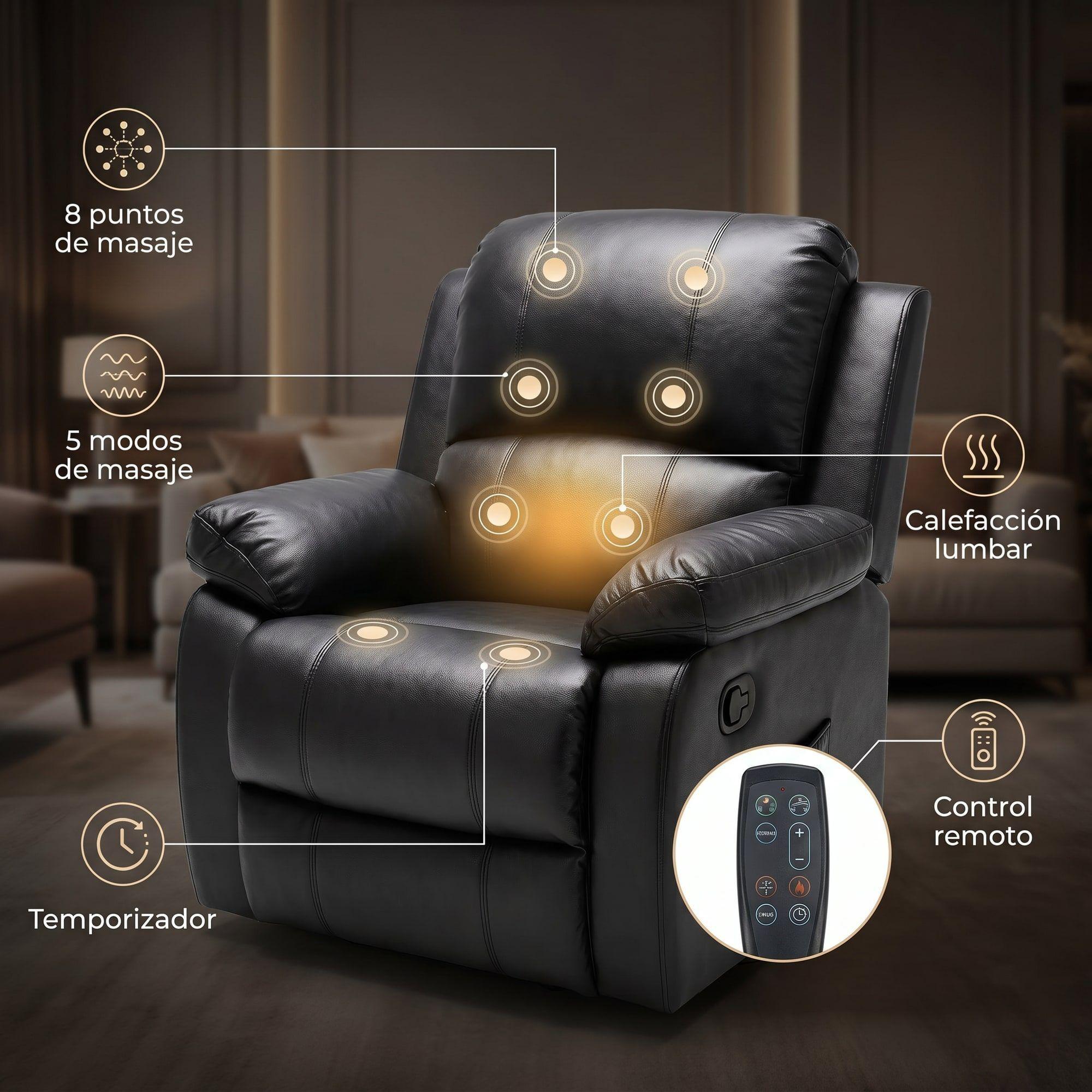 Berger Reclinable Homer Masaje + Reclinable + Calefaccion Negro-5