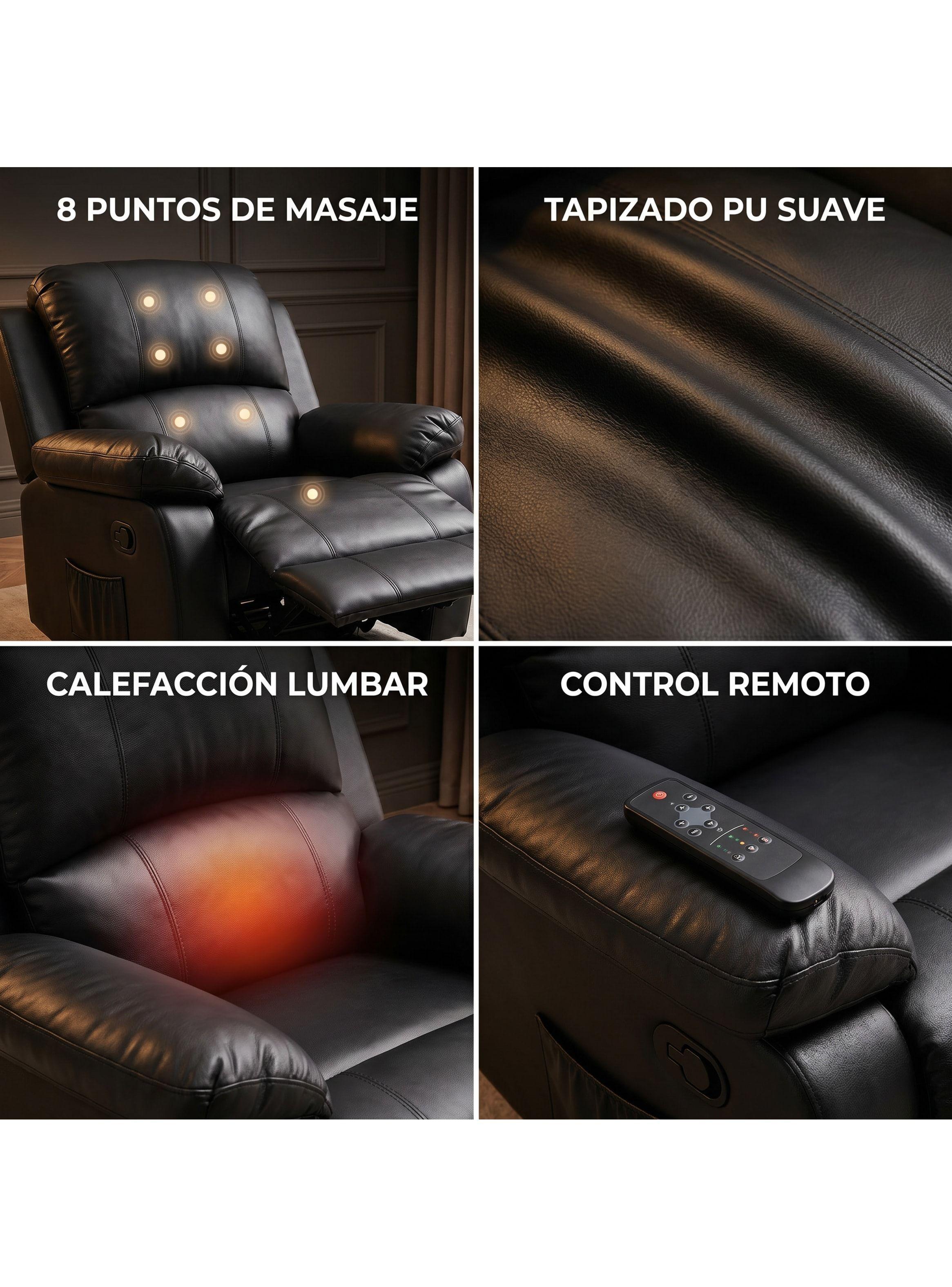 Berger Reclinable Homer Masaje + Reclinable + Calefaccion Negro-3