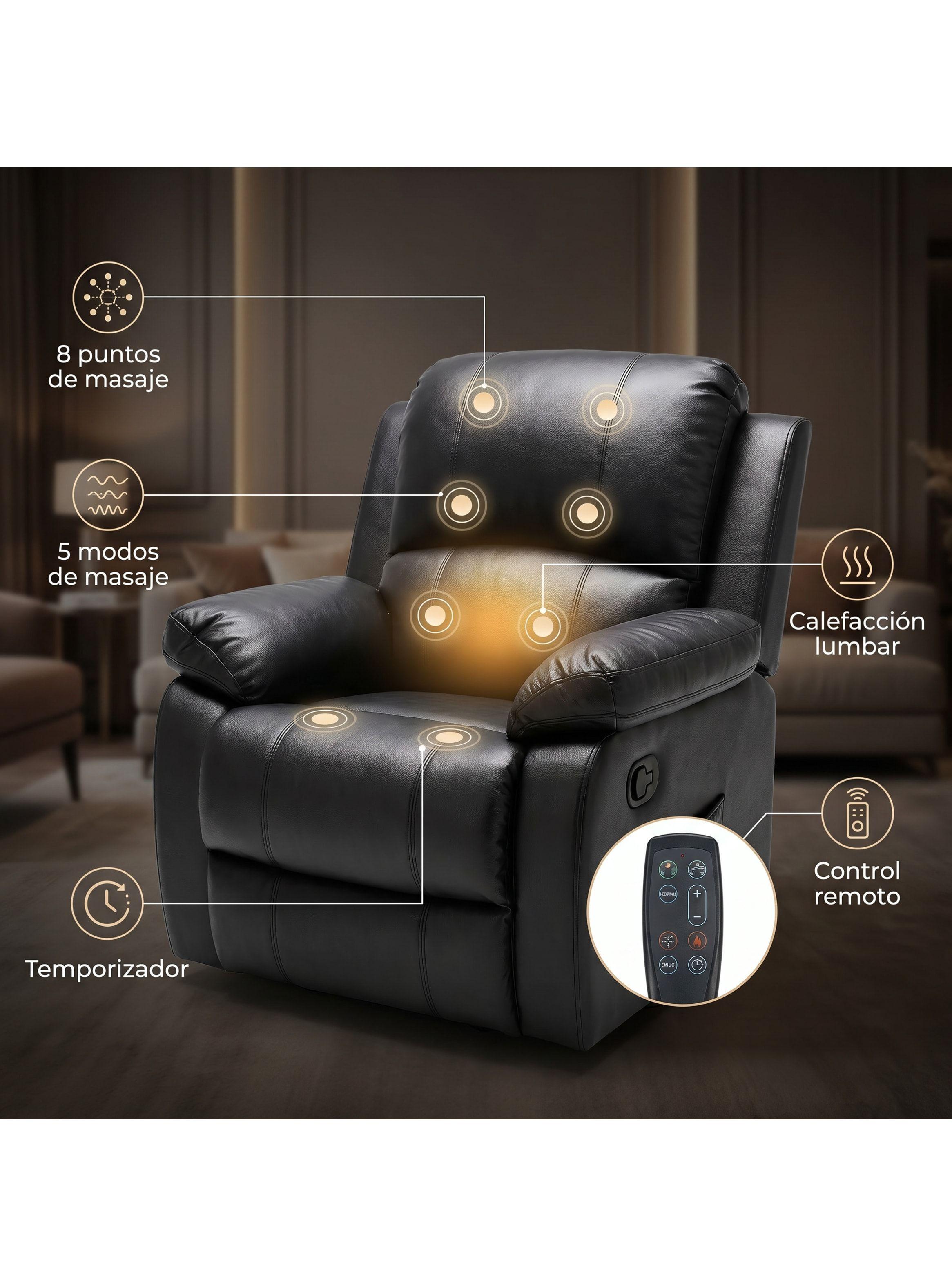 Berger Reclinable Homer Masaje + Reclinable + Calefaccion Negro-5