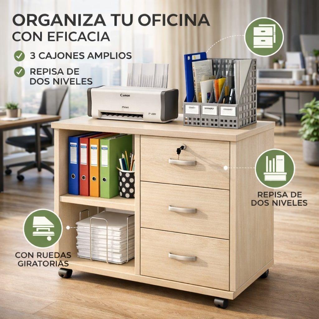 Mueble De Oficina Cajonera Archivador Llave Con Rueda 60cm Arce-1