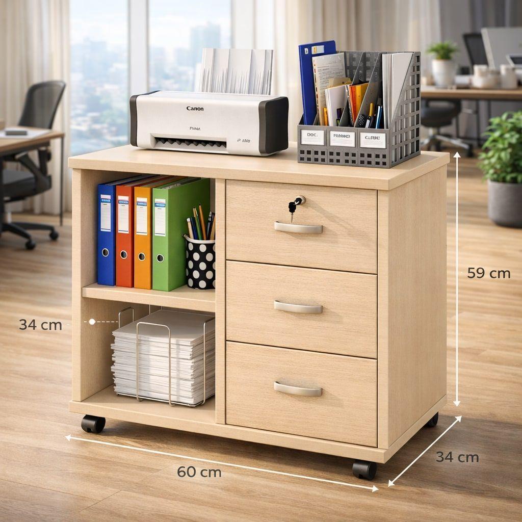 Mueble De Oficina Cajonera Archivador Llave Con Rueda 60cm Arce-2