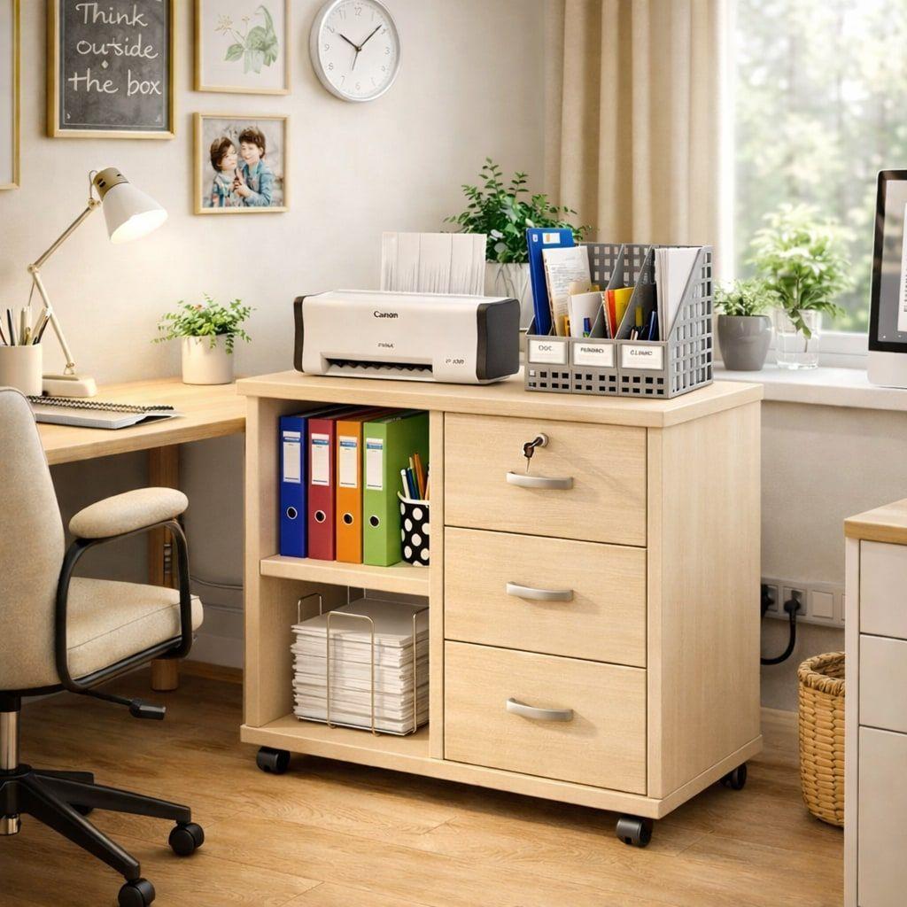 Mueble De Oficina Cajonera Archivador Llave Con Rueda 60cm Arce-3