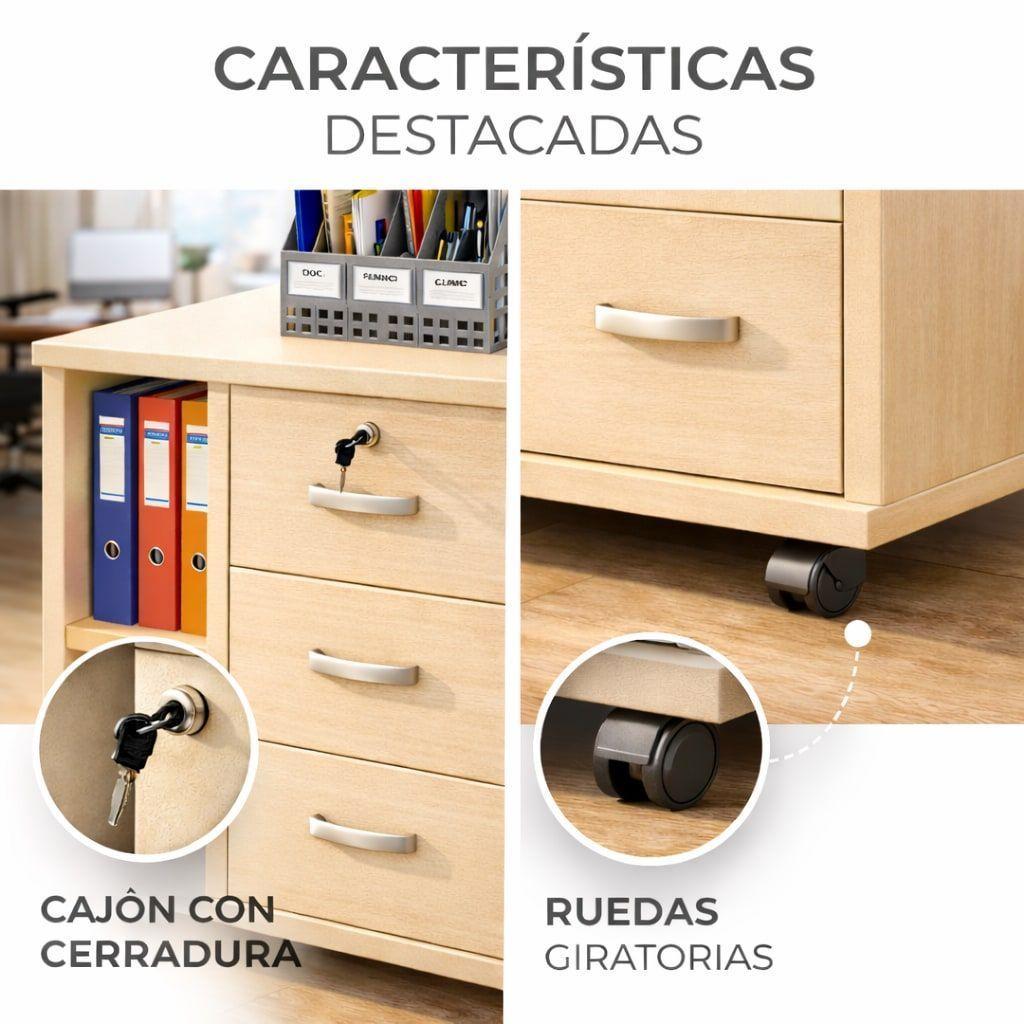 Mueble De Oficina Cajonera Archivador Llave Con Rueda 60cm Arce-4