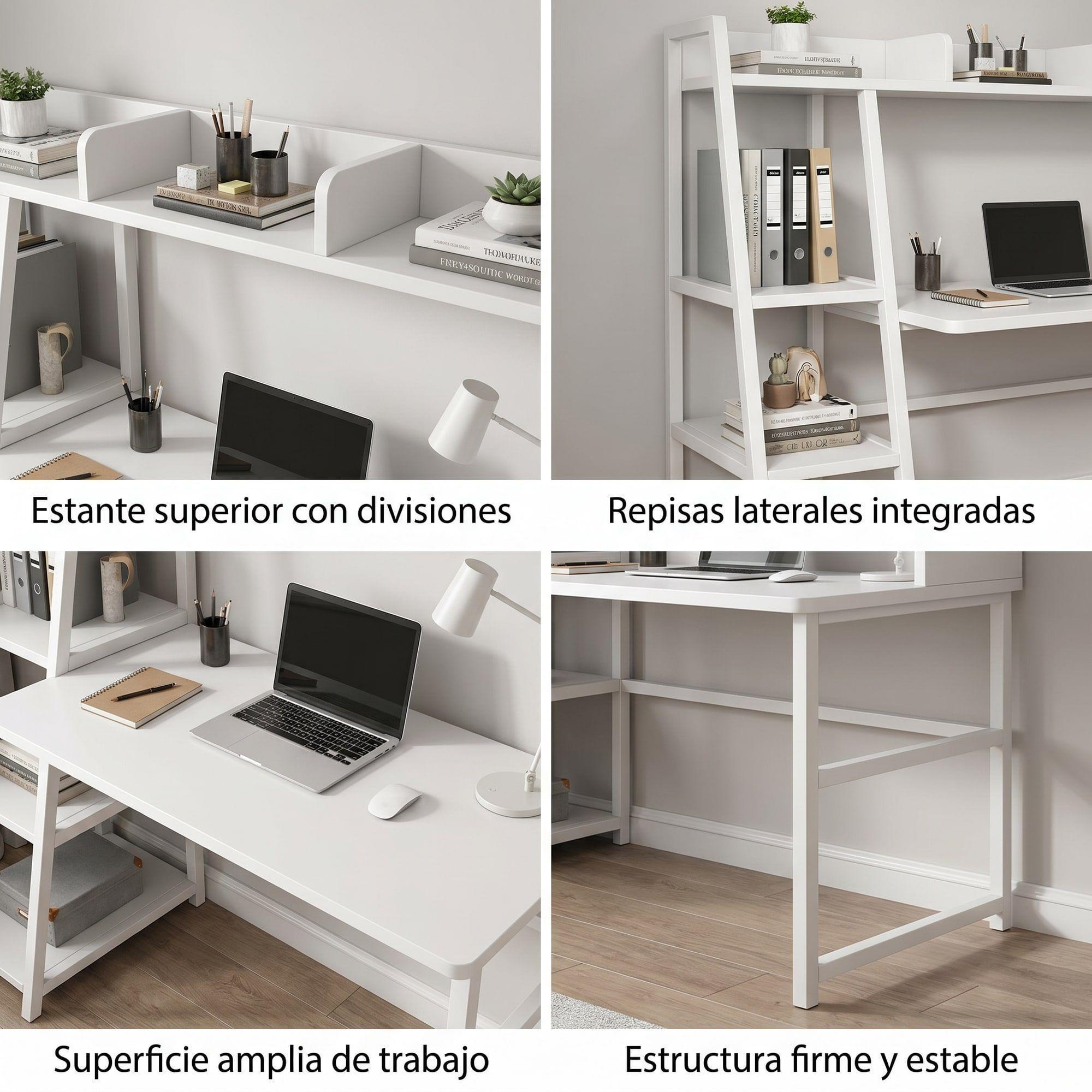 Escritorio Moderno Oficina Con Repisas Organizador120x128x45 Blanco-3