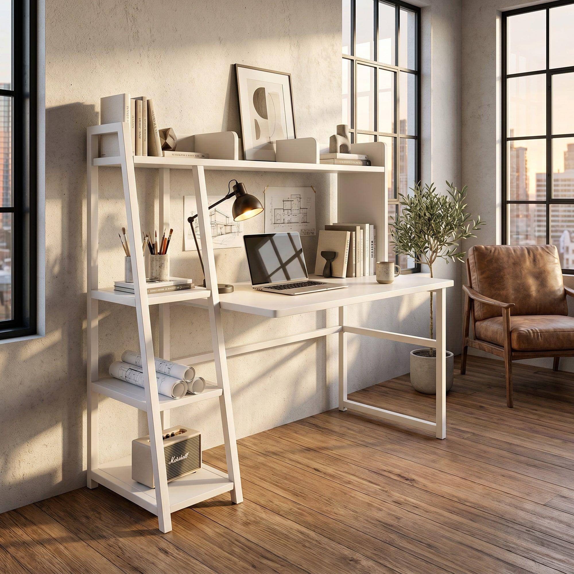 Escritorio Moderno Oficina Con Repisas Organizador120x128x45 Blanco-5