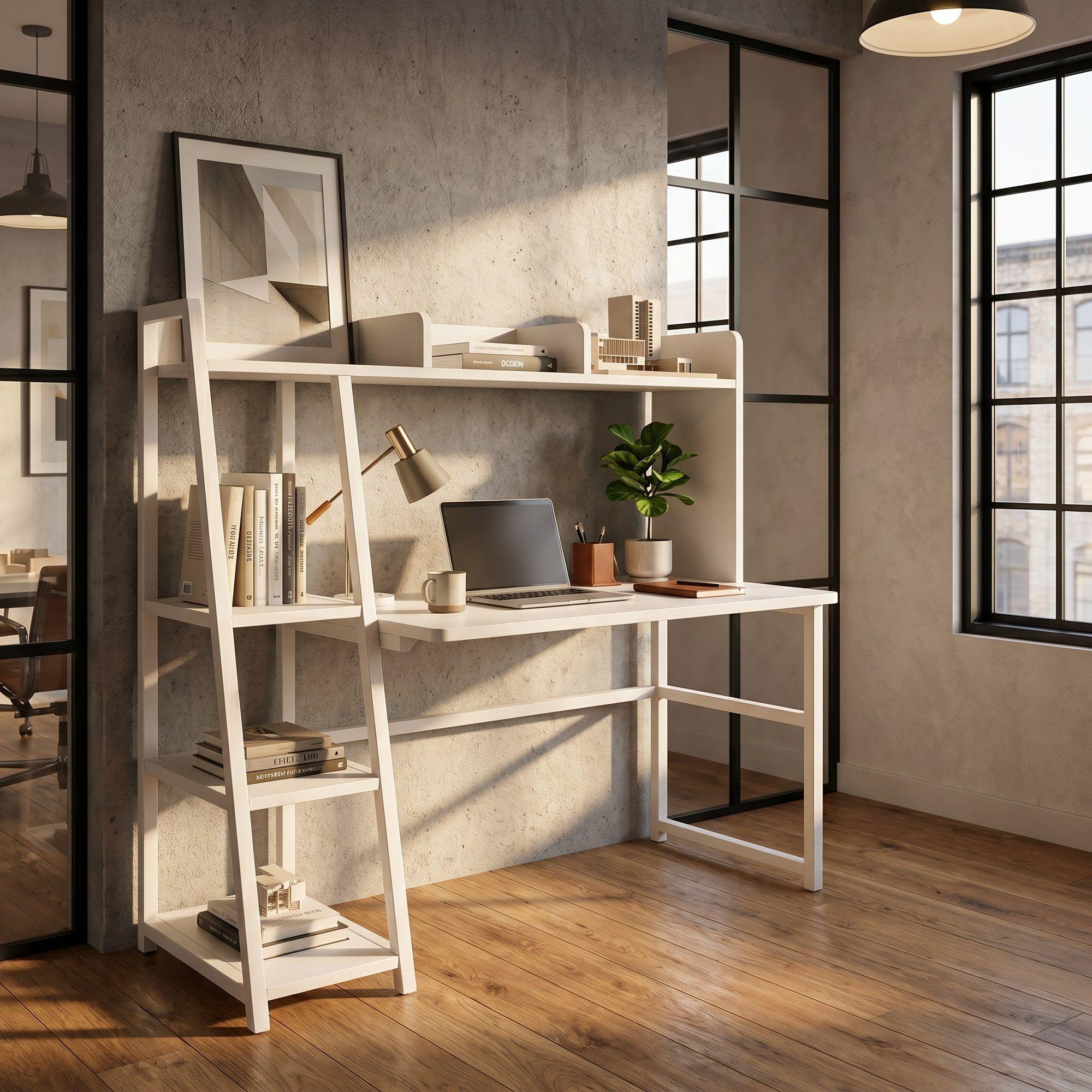 Escritorio Moderno Oficina Con Repisas Organizador120x128x45 Blanco-6