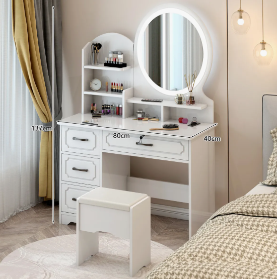 Tocador Melamina Con Taburete Luz 80*40*137cm Estilo Europeo-2