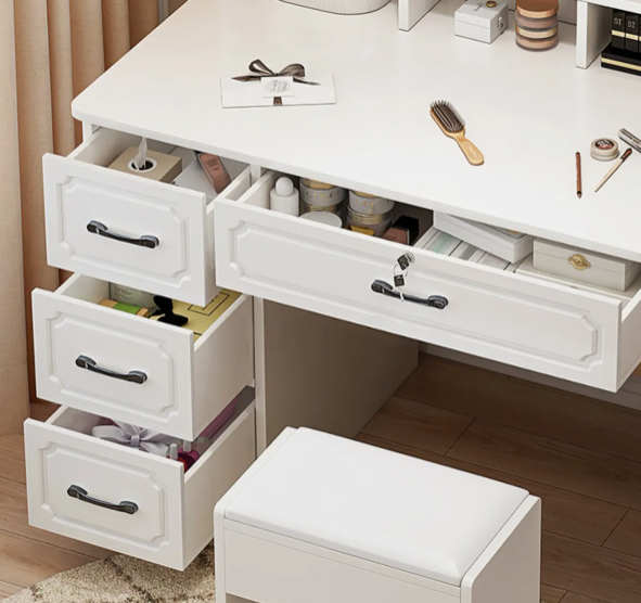 Tocador Melamina Con Taburete Luz 80*40*137cm Estilo Europeo-6
