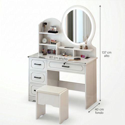 Tocador Melamina Con Taburete Luz 80*40*137cm Estilo Europeo-2