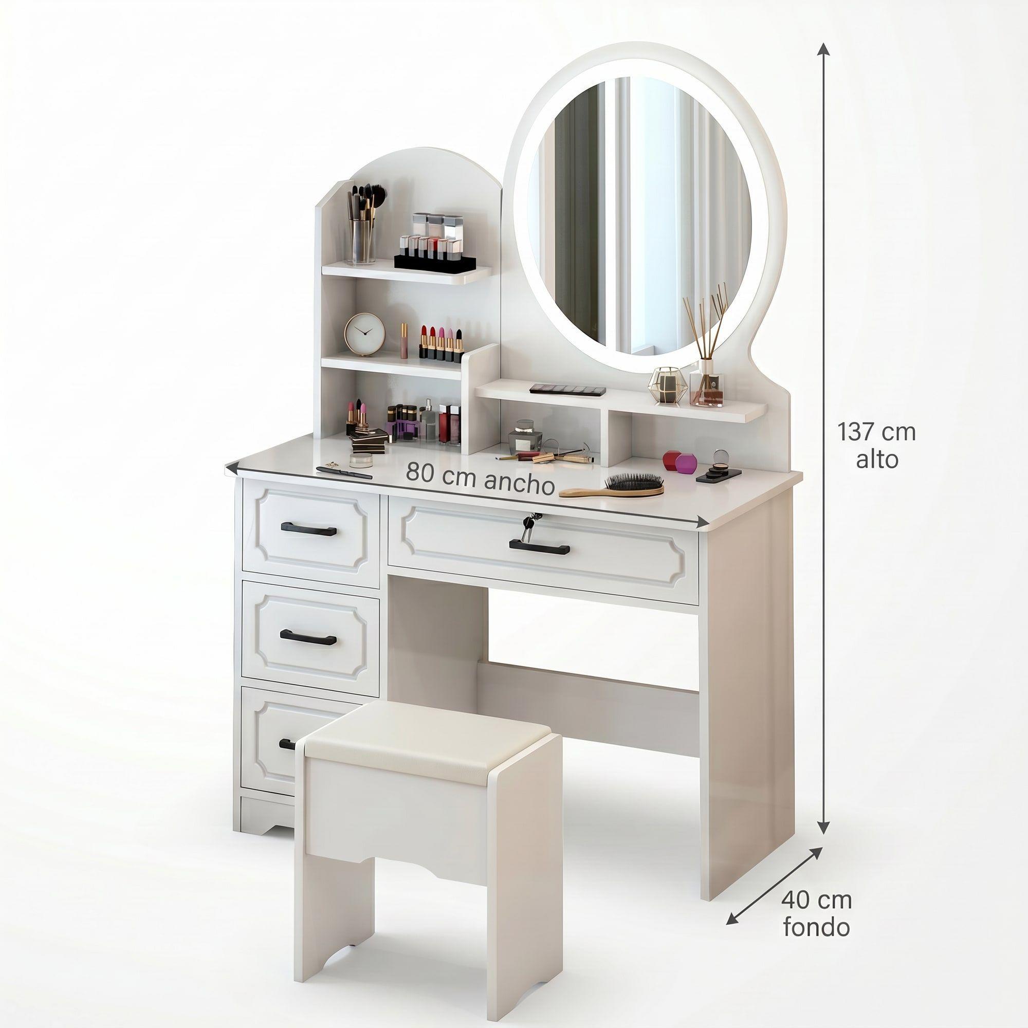 Tocador Melamina Con Taburete Luz 80*40*137cm Estilo Europeo-2
