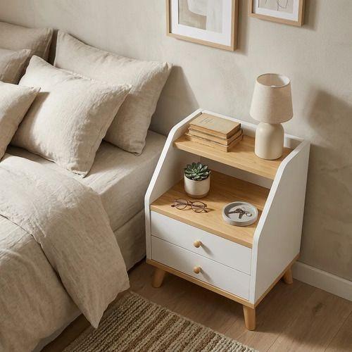 Velador 2 Niveles Con Cajones Homer Design 40*30*53 Color Blanco Mate-4
