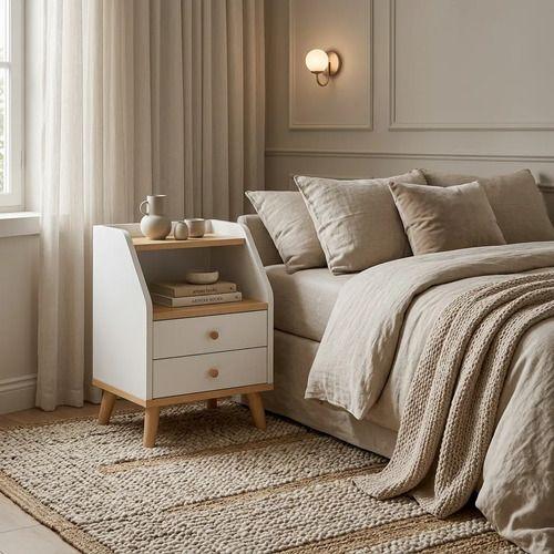 Velador 2 Niveles Con Cajones Homer Design 40*30*53 Color Blanco Mate-6