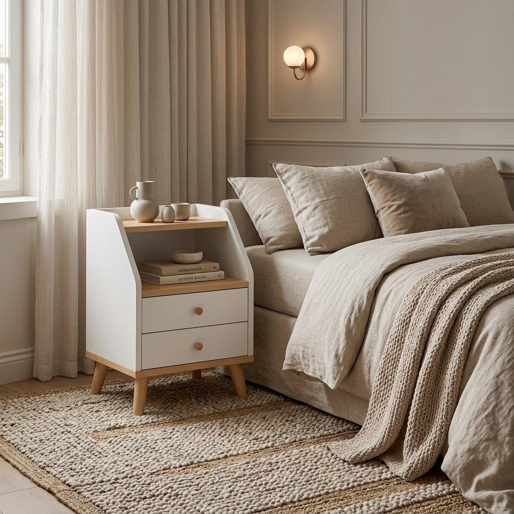 Velador 2 Niveles Con Cajones Homer Design 40*30*53 Color Blanco Mate-6