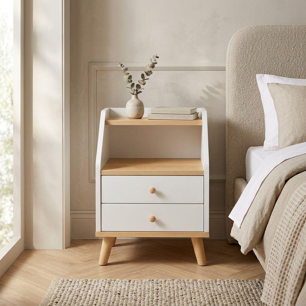 Velador 2 Niveles Con Cajones Homer Design 40*30*53 Color Blanco Mate-0
