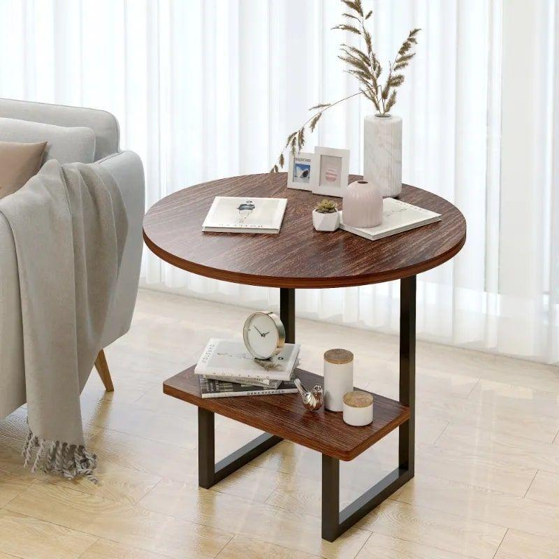 Mesa De Centro Redondo De Fierro Y Madera Living Vanguardia-0