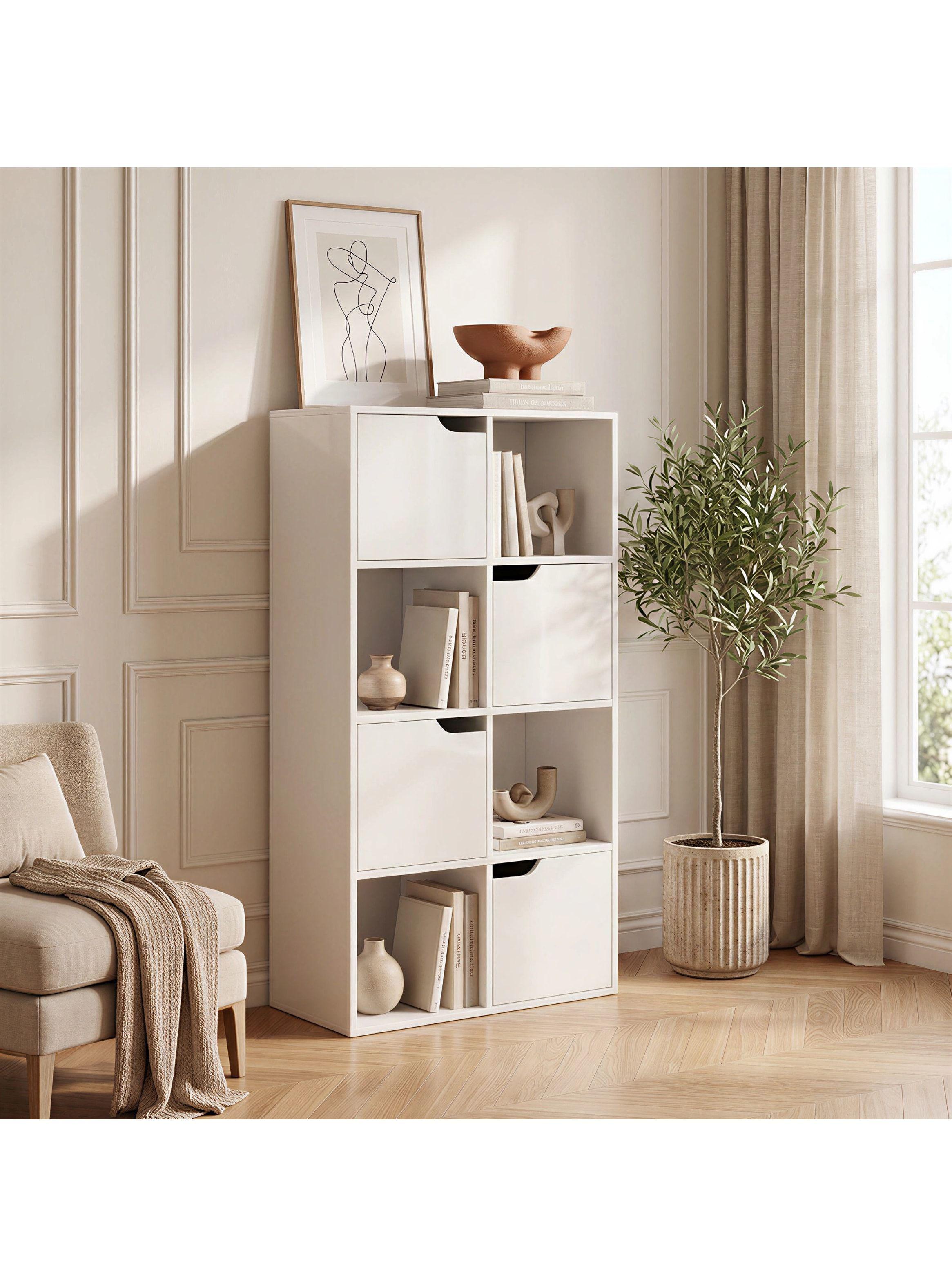 Biblioteca Librero Organizador Multiuso 8 Cubos 4 Puertas Blanco SGG05833W-0