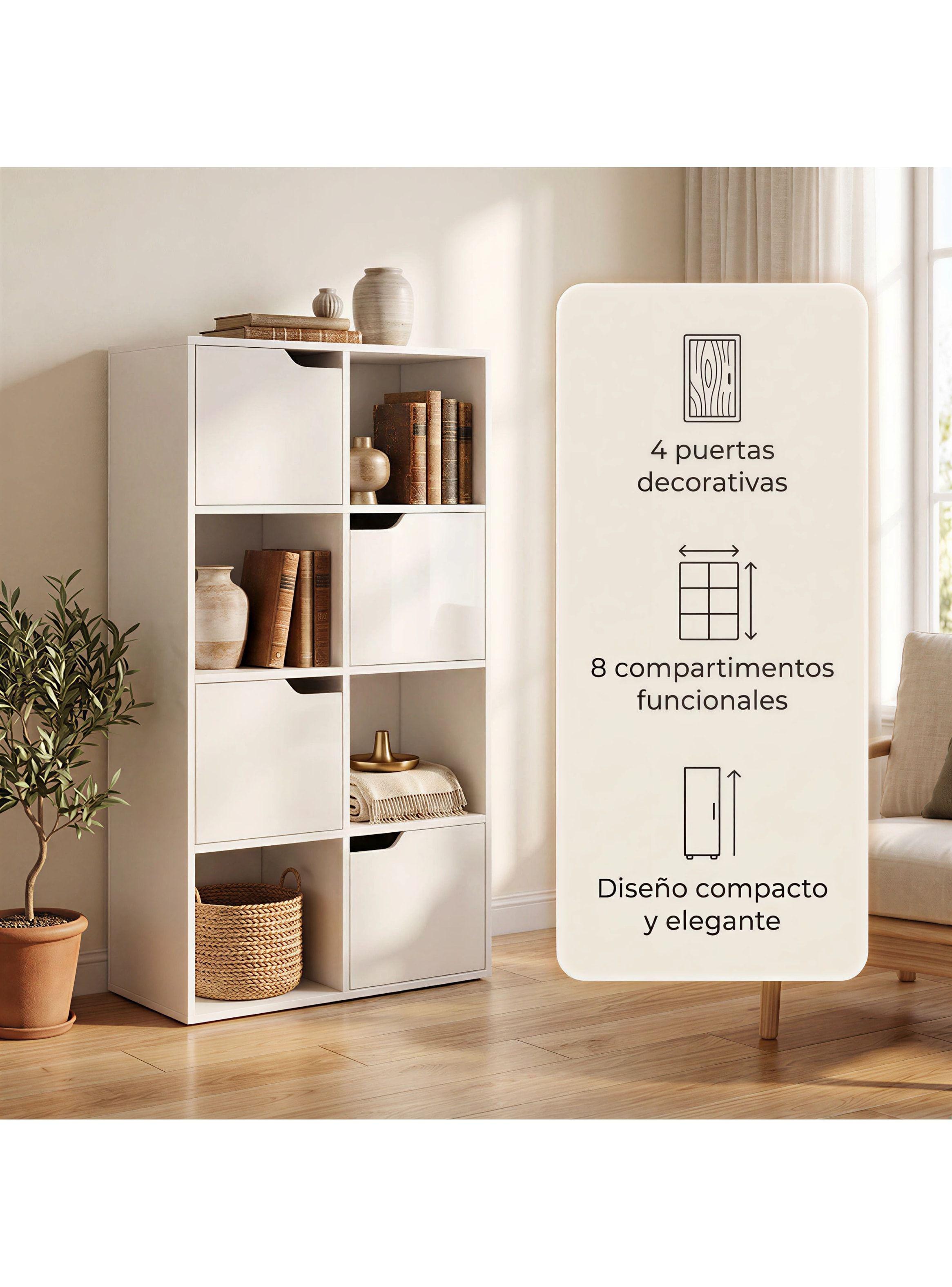 Biblioteca Librero Organizador Multiuso 8 Cubos 4 Puertas Blanco SGG05833W-1