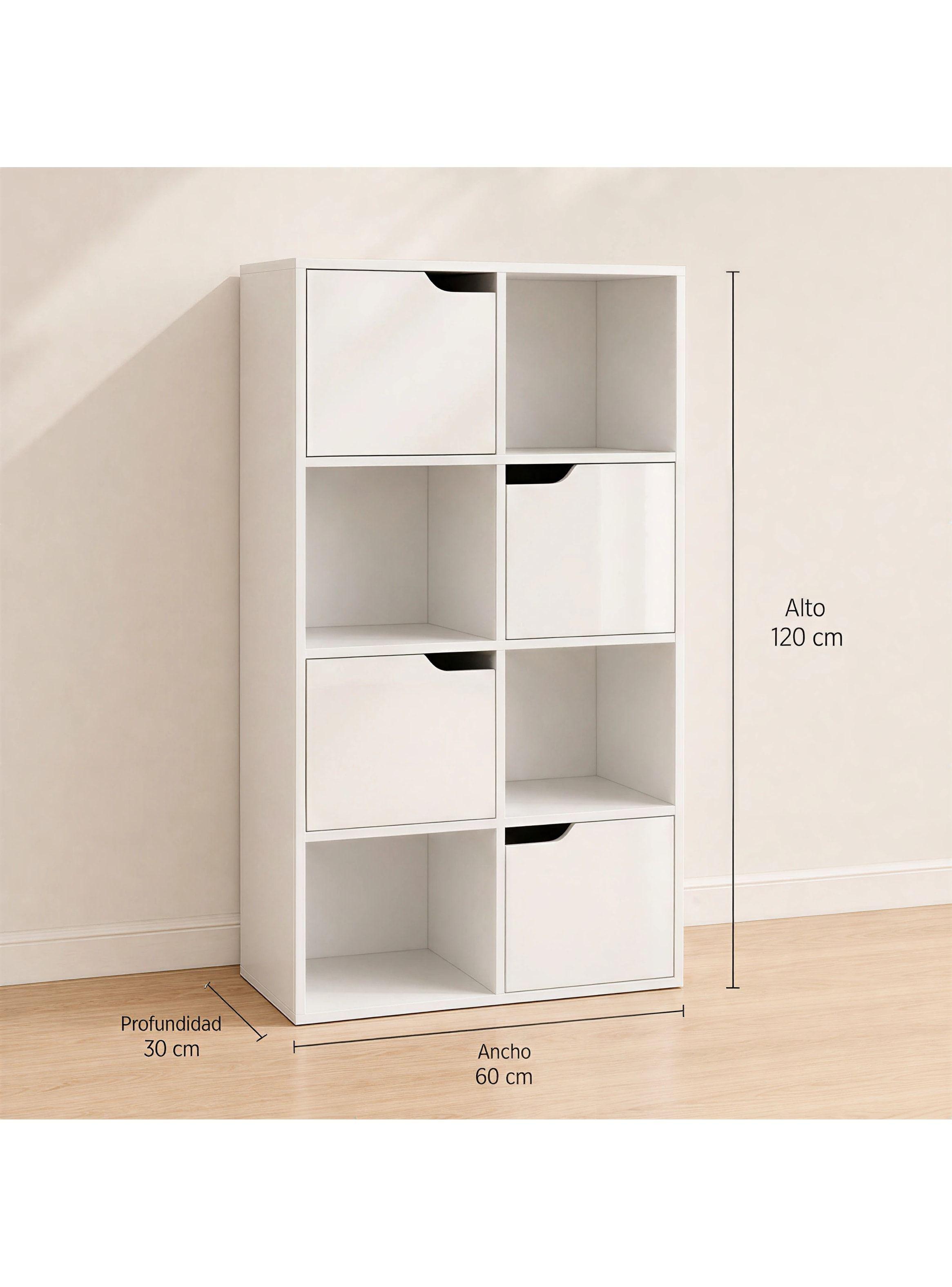 Biblioteca Librero Organizador Multiuso 8 Cubos 4 Puertas Blanco SGG05833W-2