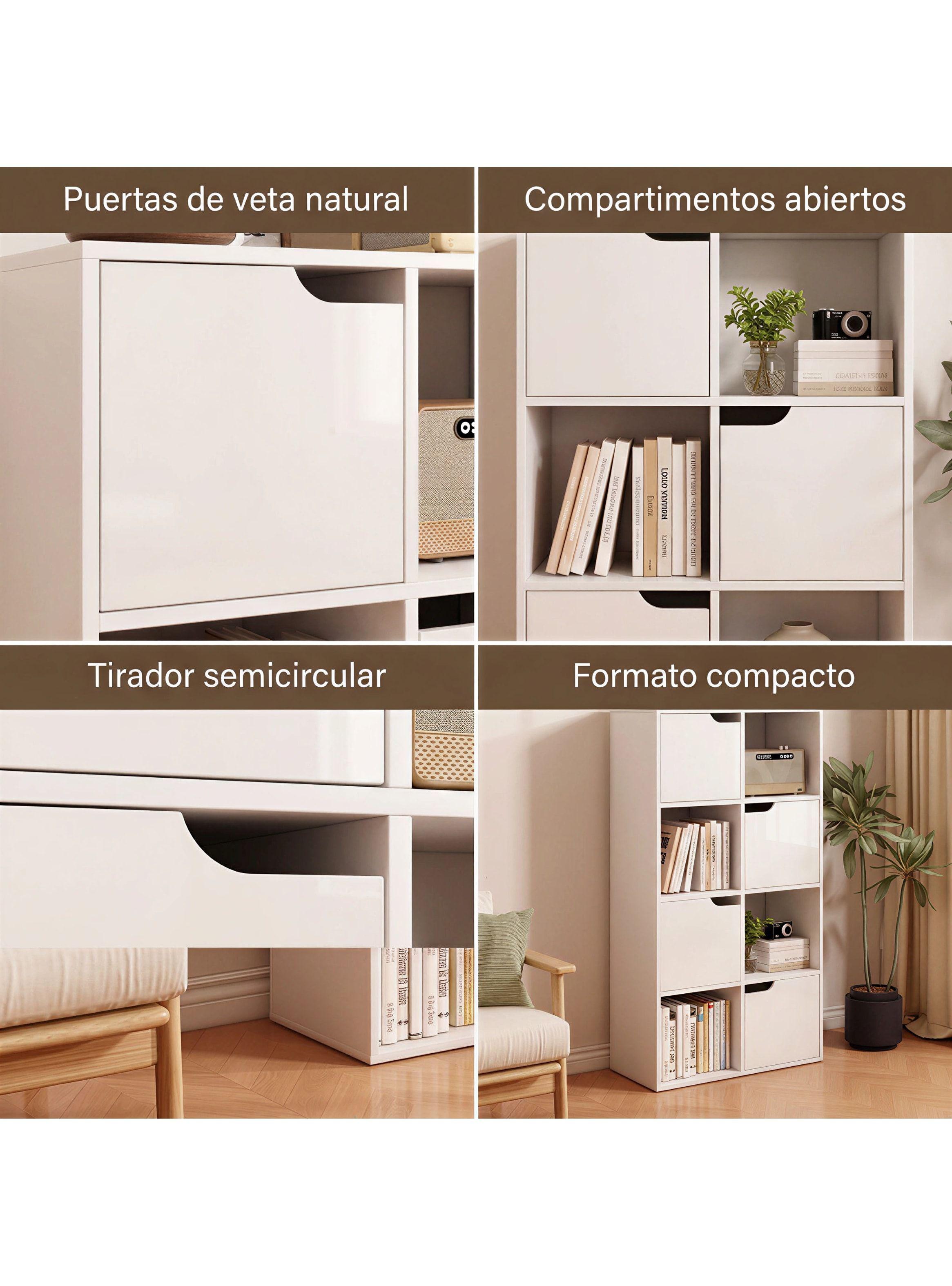 Biblioteca Librero Organizador Multiuso 8 Cubos 4 Puertas Blanco SGG05833W-3