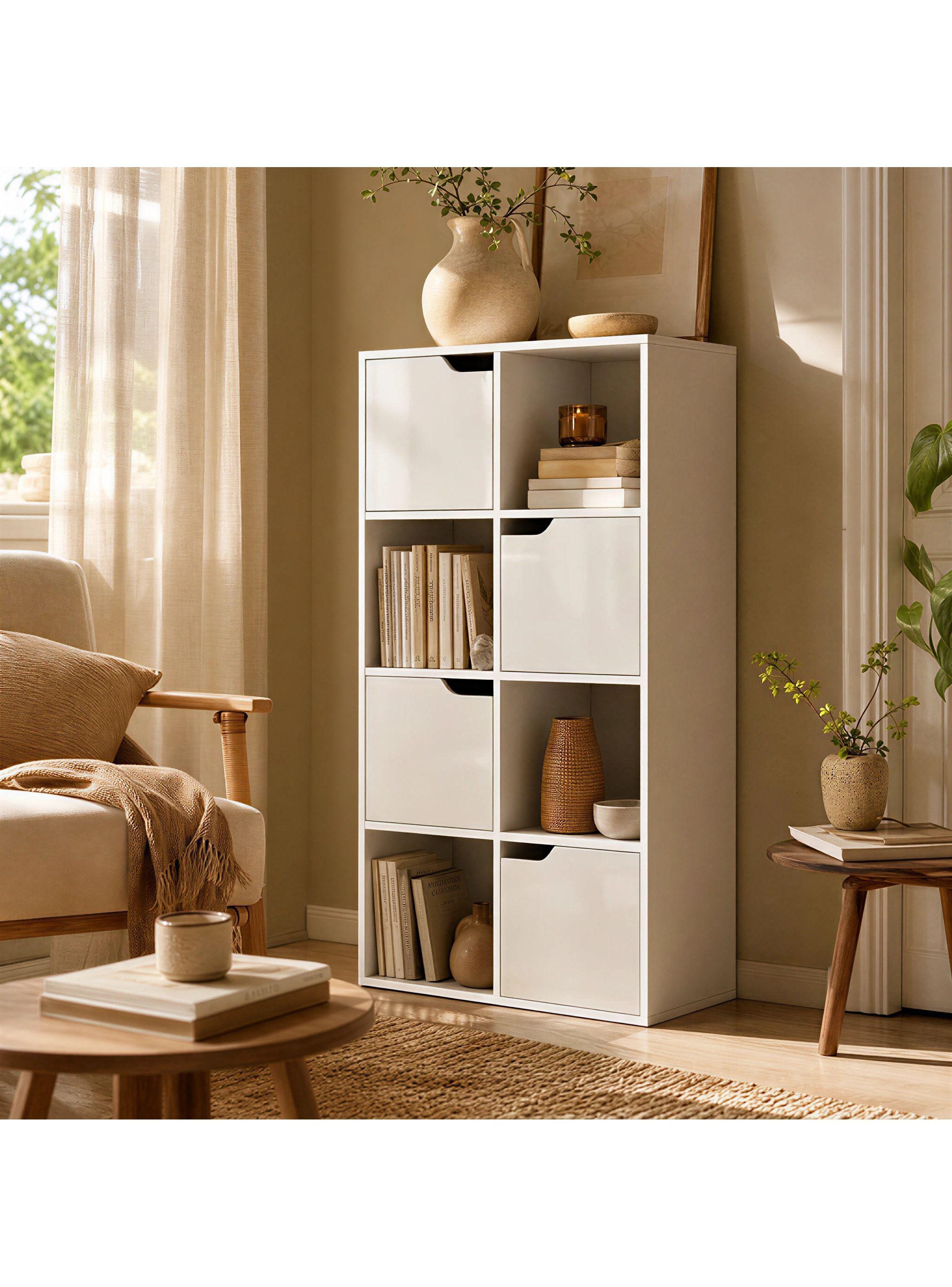 Biblioteca Librero Organizador Multiuso 8 Cubos 4 Puertas Blanco SGG05833W-4