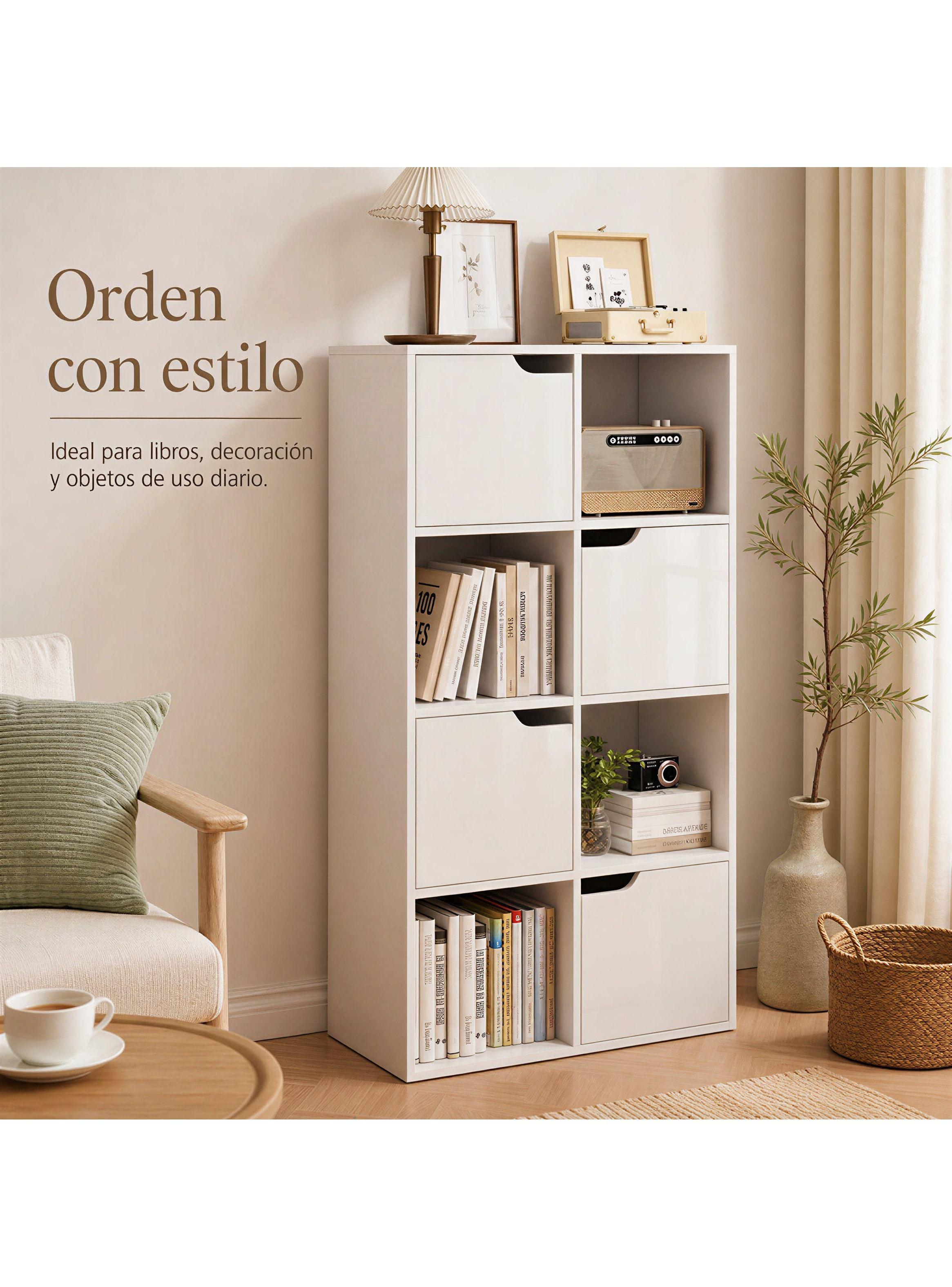 Biblioteca Librero Organizador Multiuso 8 Cubos 4 Puertas Blanco SGG05833W-7