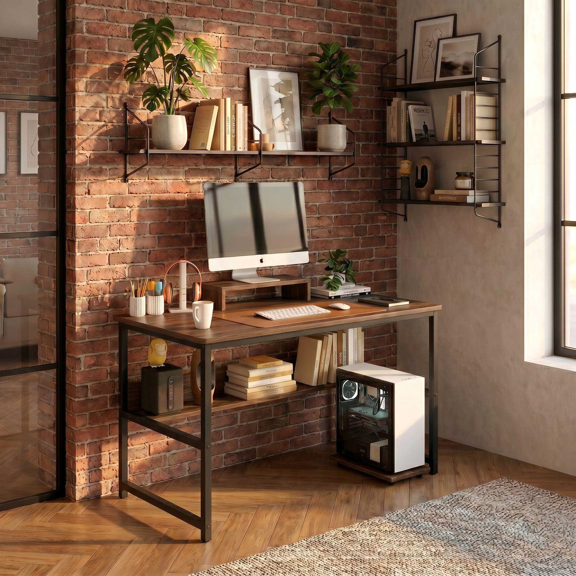 Escritorio Con Elevador De Monitor Y Organizadores 100x50x72 Color Marrón-7