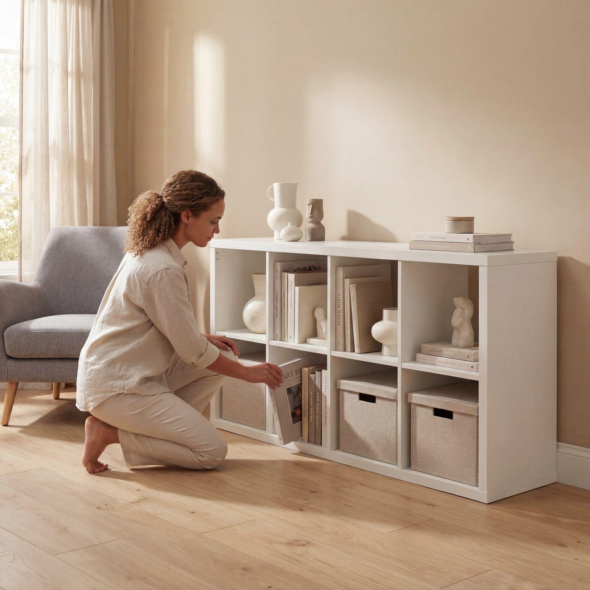 Biblioteca Librero Multiuso Para Living Sala Estar 110x30x60 Color Blanco-5