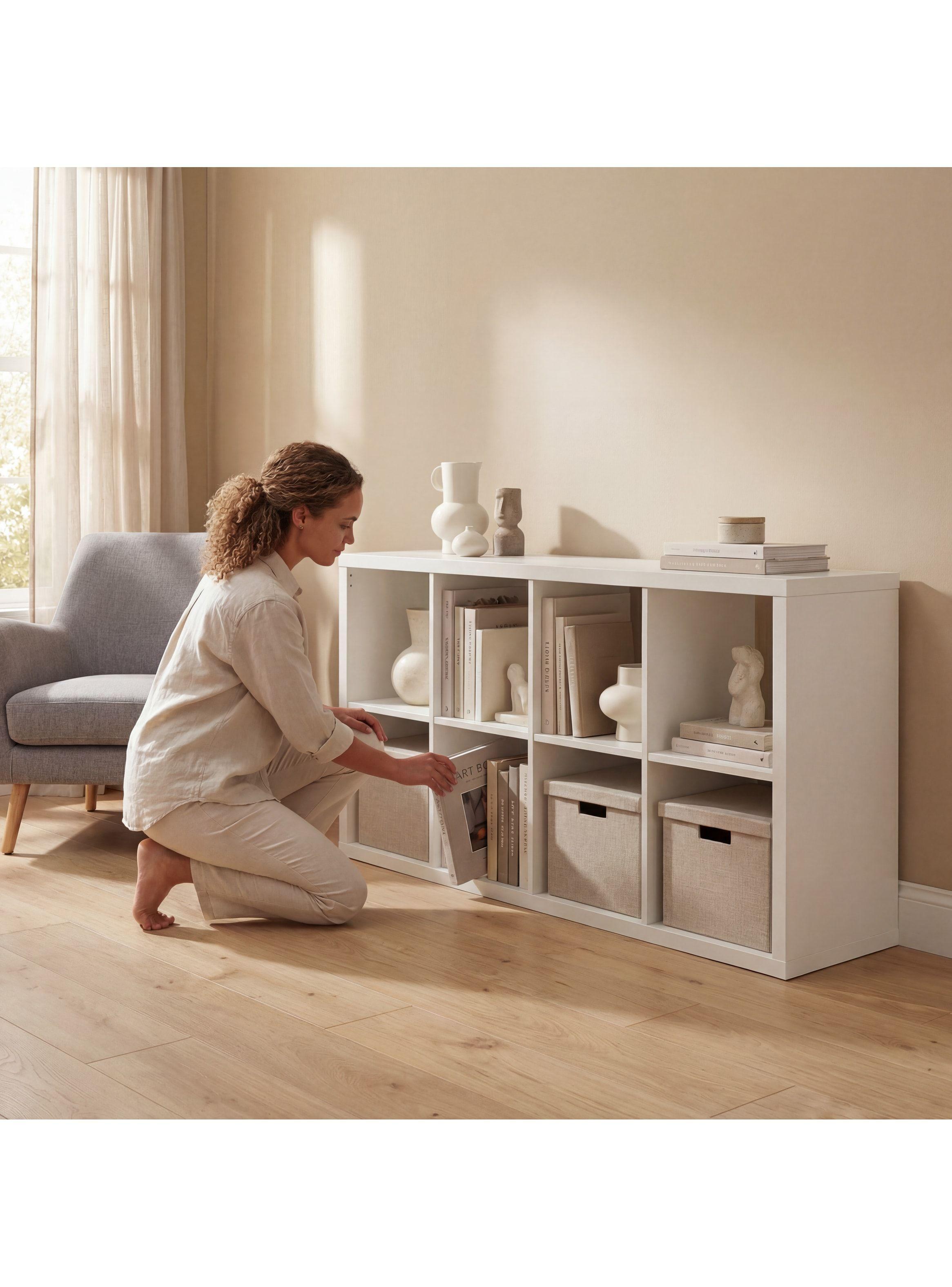 Biblioteca Librero Multiuso Para Living Sala Estar 110x30x60 Color Blanco-6