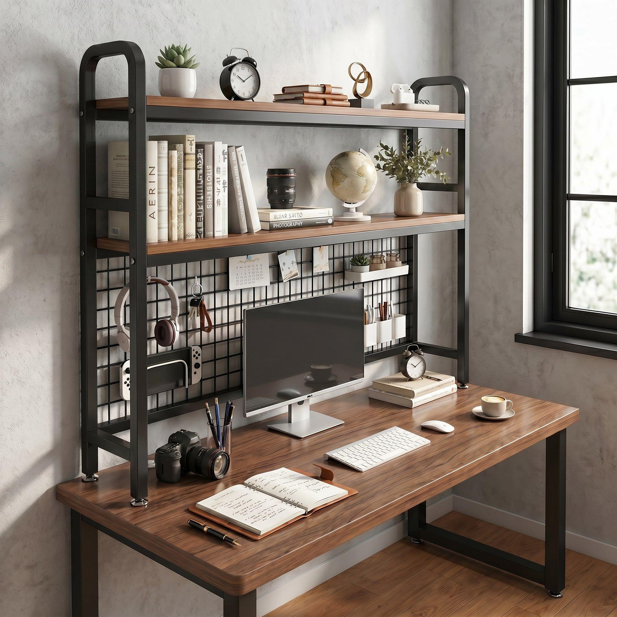 Organizador De Escritorio Multifuncional Con Repisa Metal-5