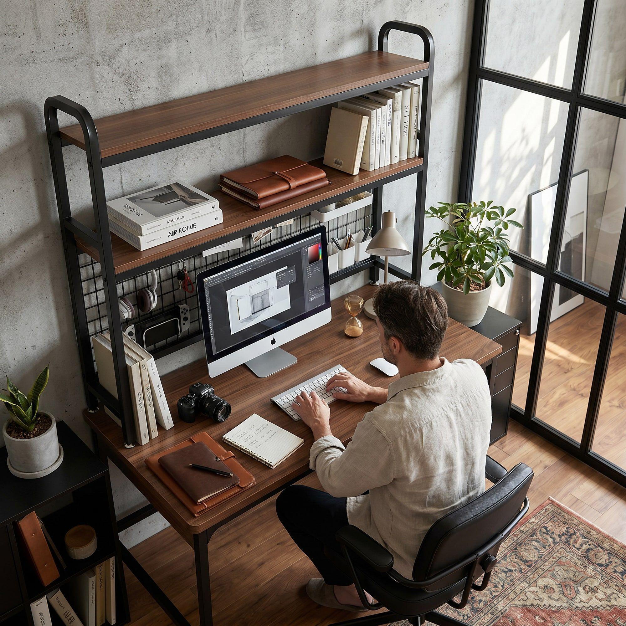 Organizador De Escritorio Multifuncional Con Repisa Metal-6