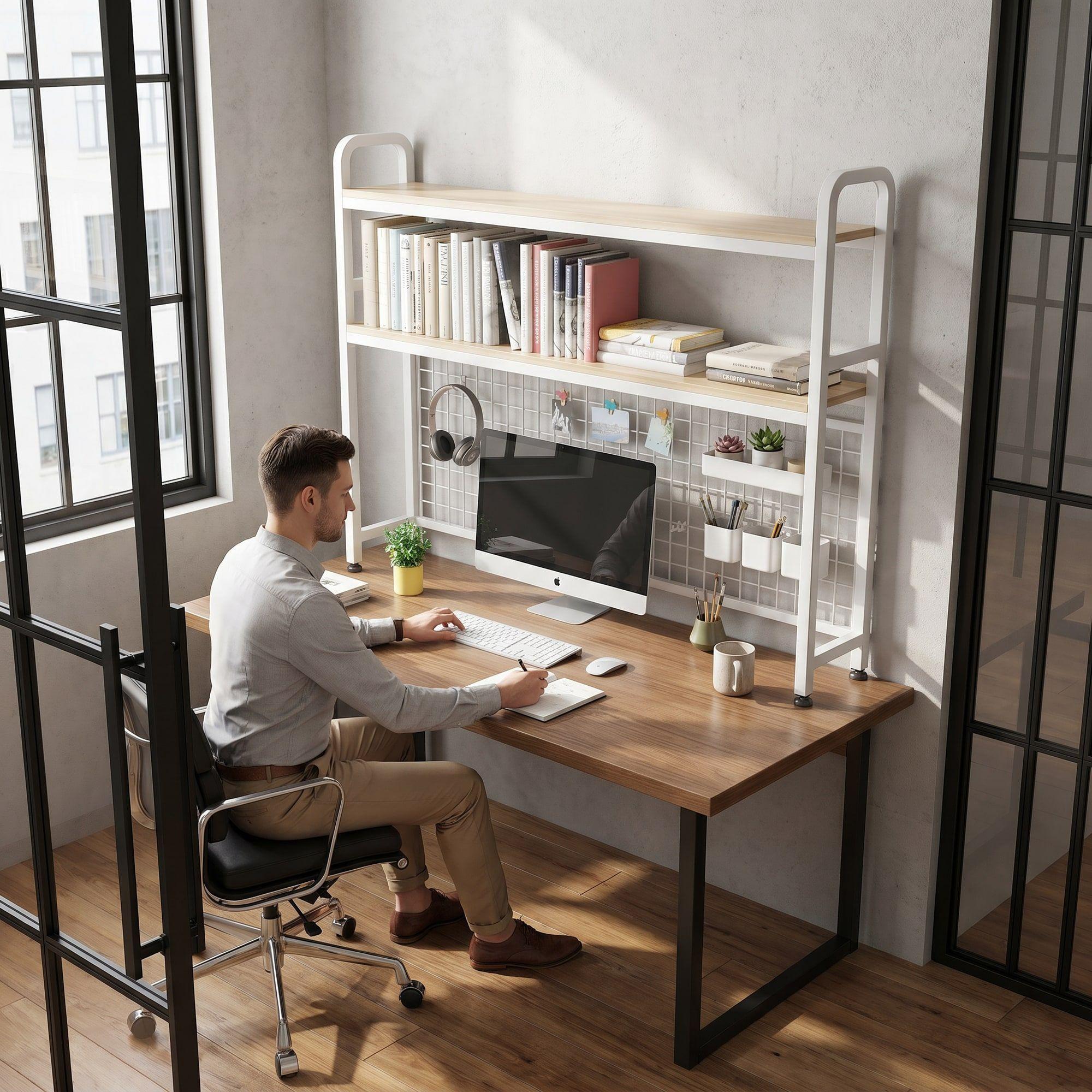 Organizador De Escritorio Multifuncional Con Repisa Metal-7